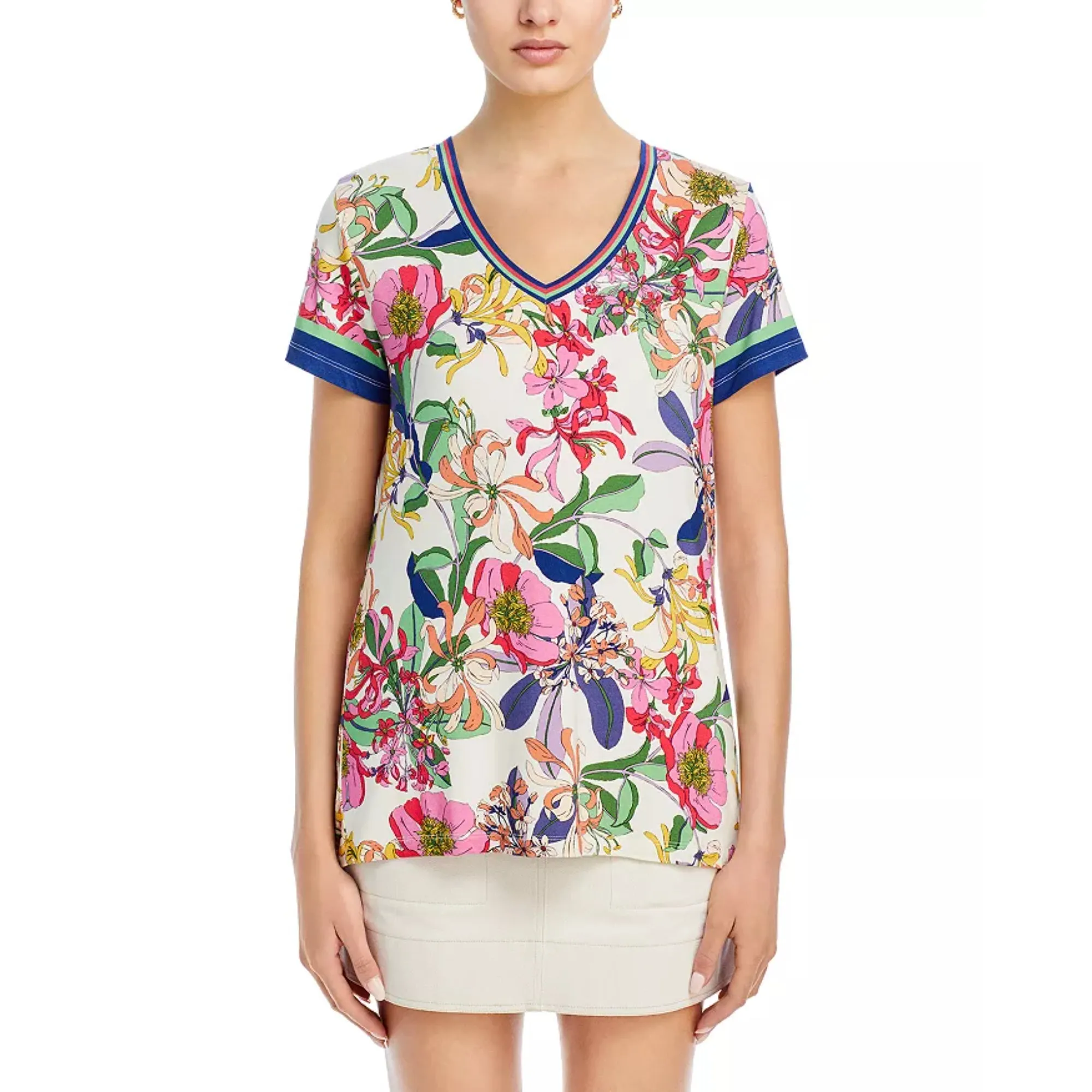 Johnny Was Janie Favorite Short Flowers Tee Aldrich Floral Shirt Top Cream NEW