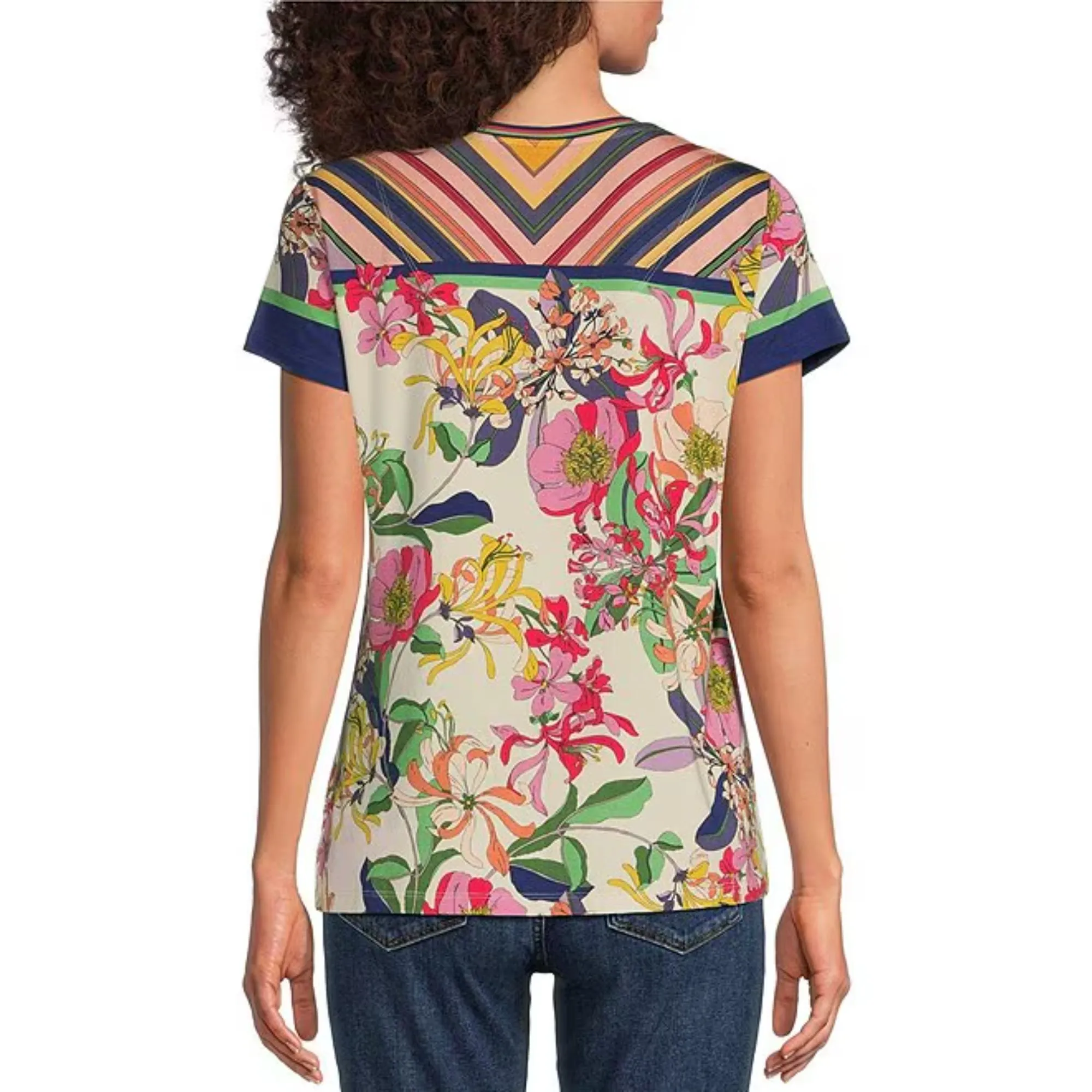 Johnny Was Janie Favorite Short Flowers Tee Aldrich Floral Shirt Top Cream NEW