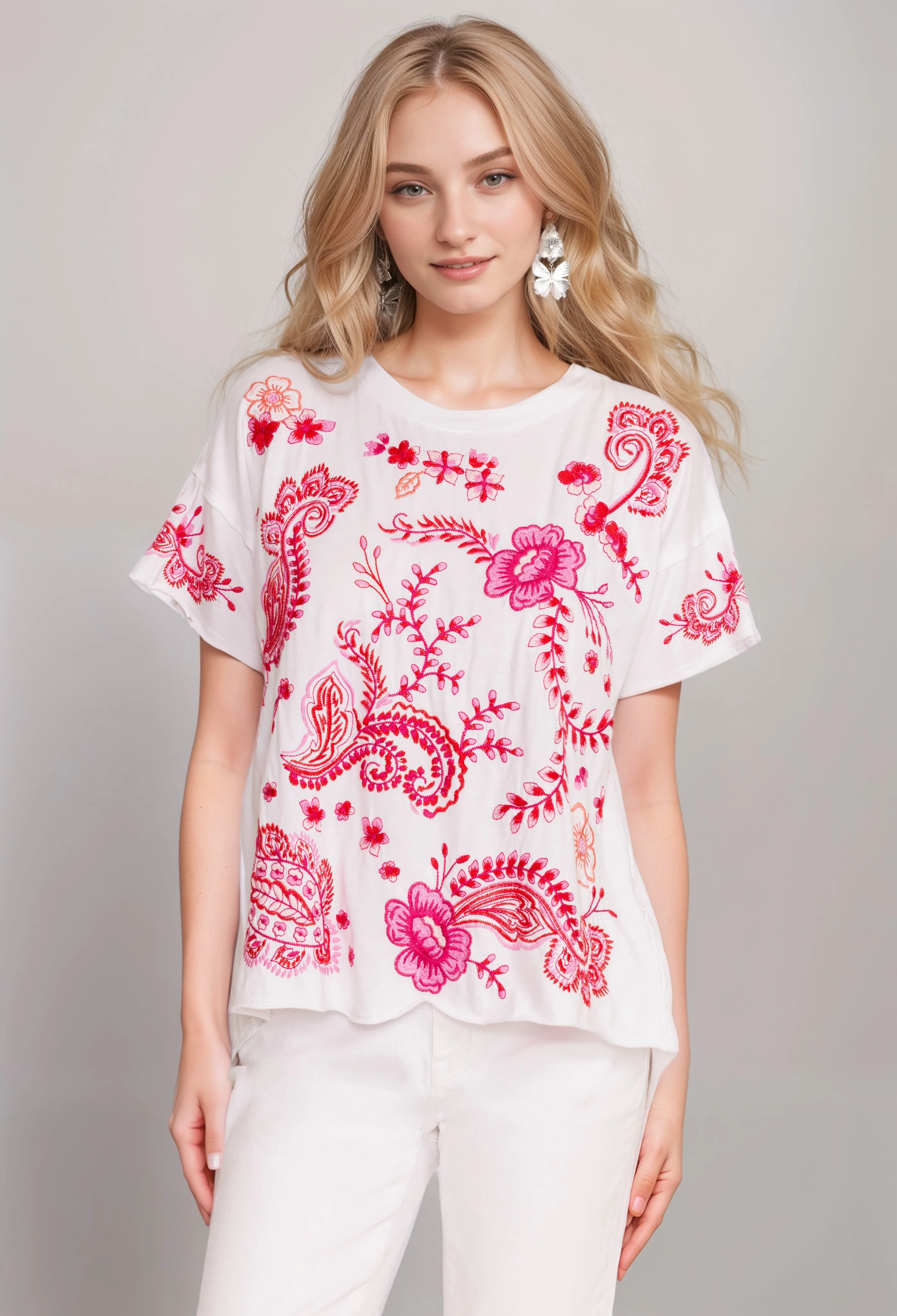 Johnny Was JWLA Cassia Raw Detail Swing Tee Boho Chic J15324 *