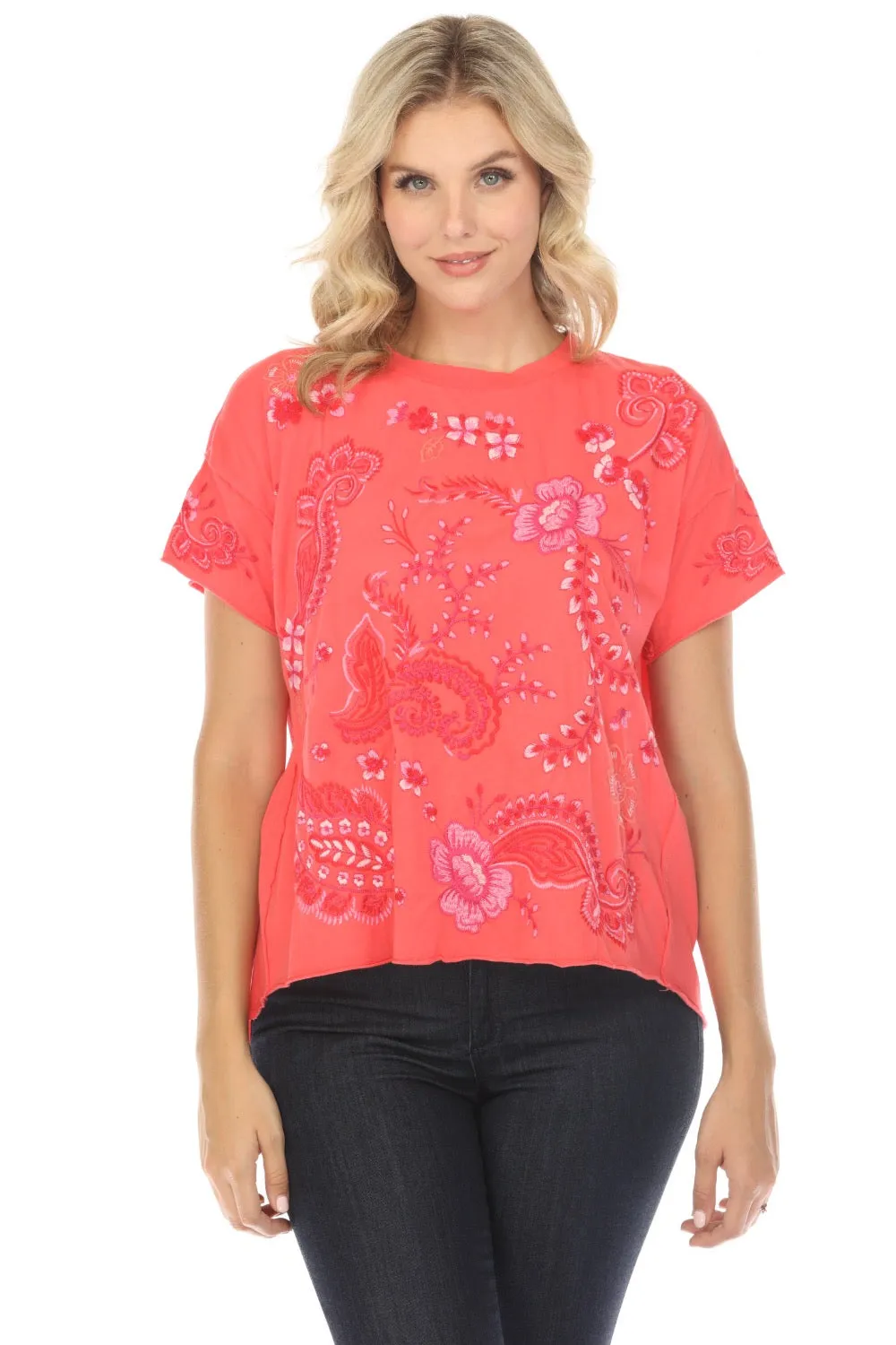 Johnny Was JWLA Cassia Raw Detail Swing Tee Boho Chic J15324 *