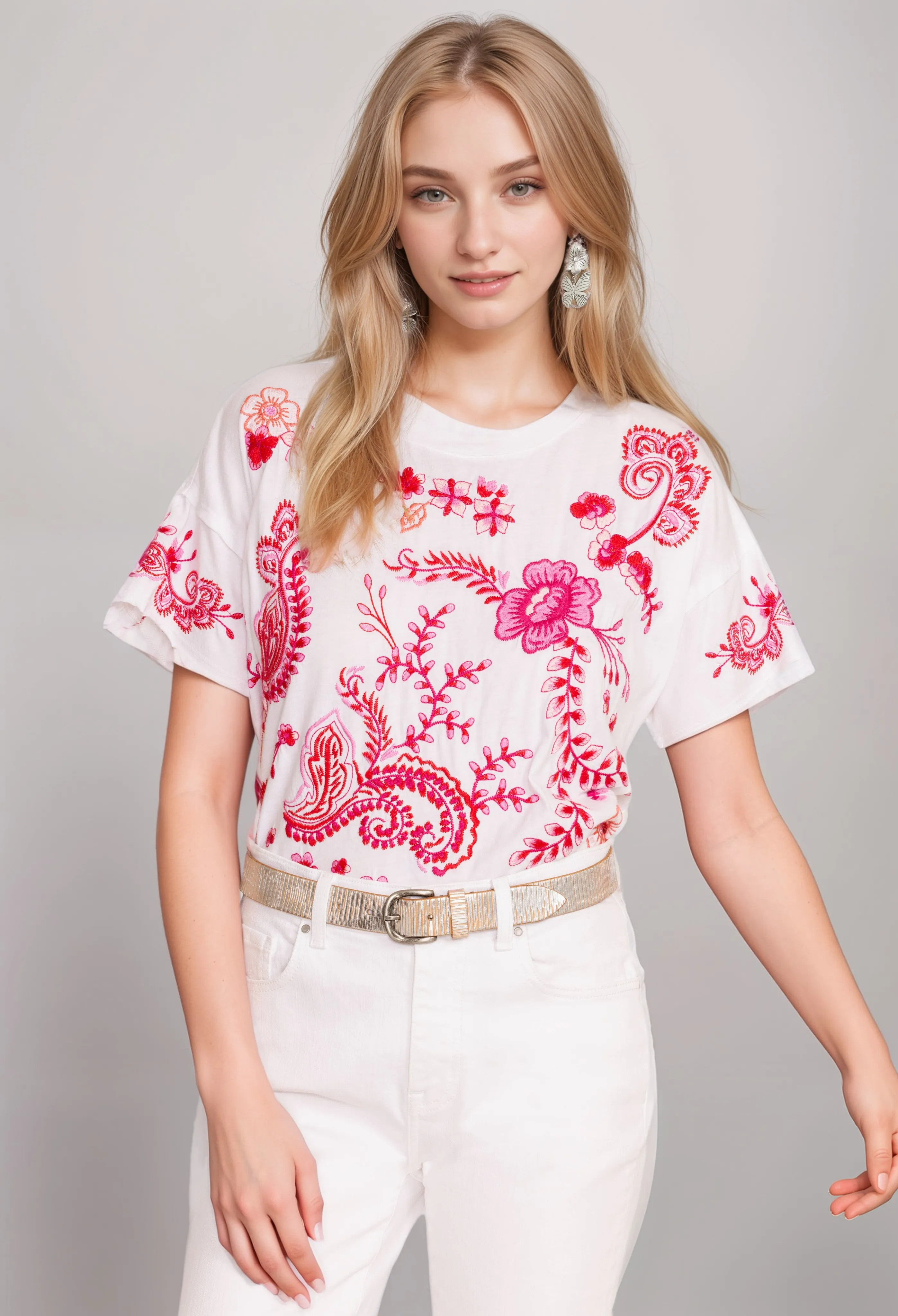 Johnny Was JWLA Cassia Raw Detail Swing Tee Boho Chic J15324 *