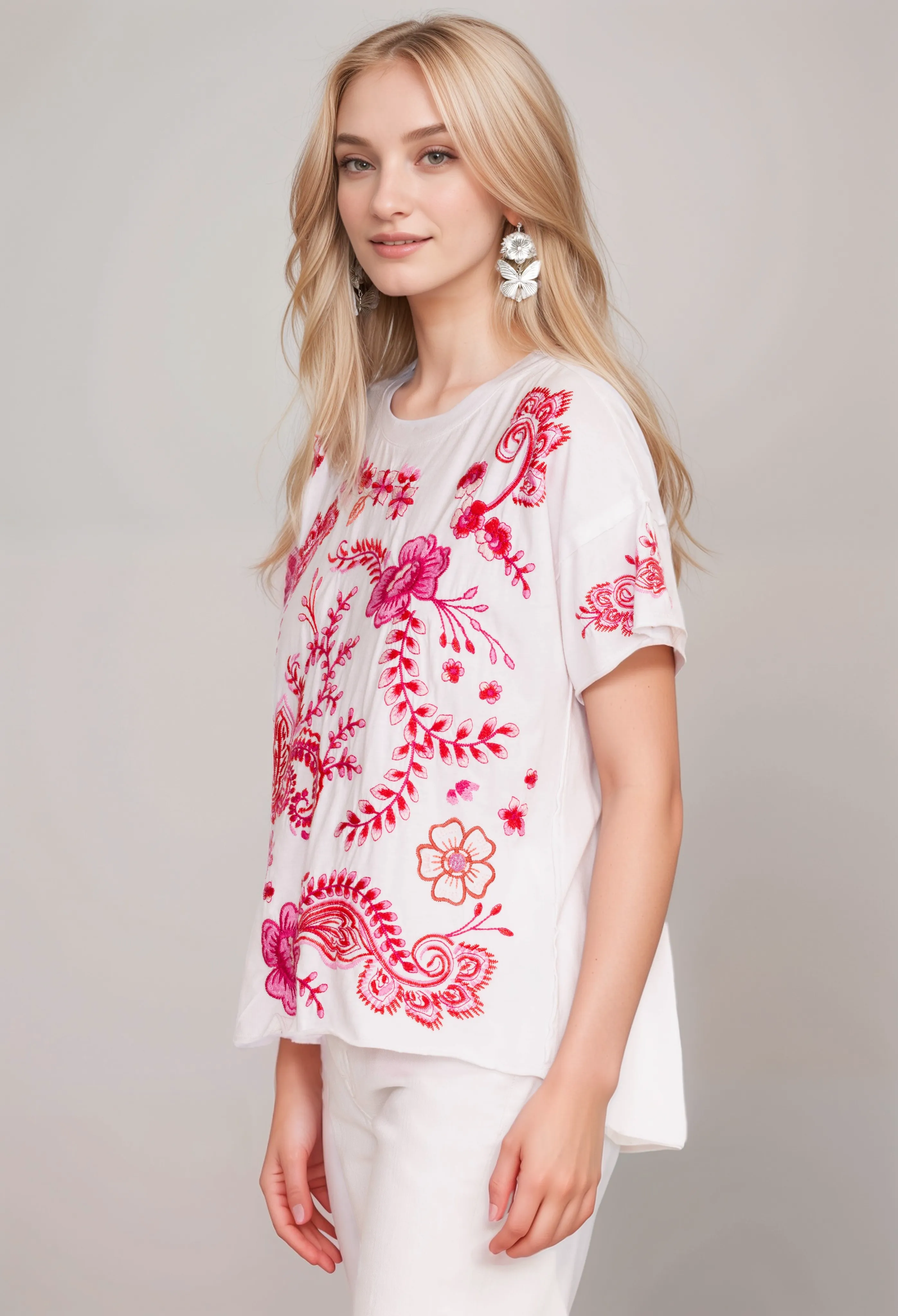 Johnny Was JWLA Cassia Raw Detail Swing Tee Boho Chic J15324 *