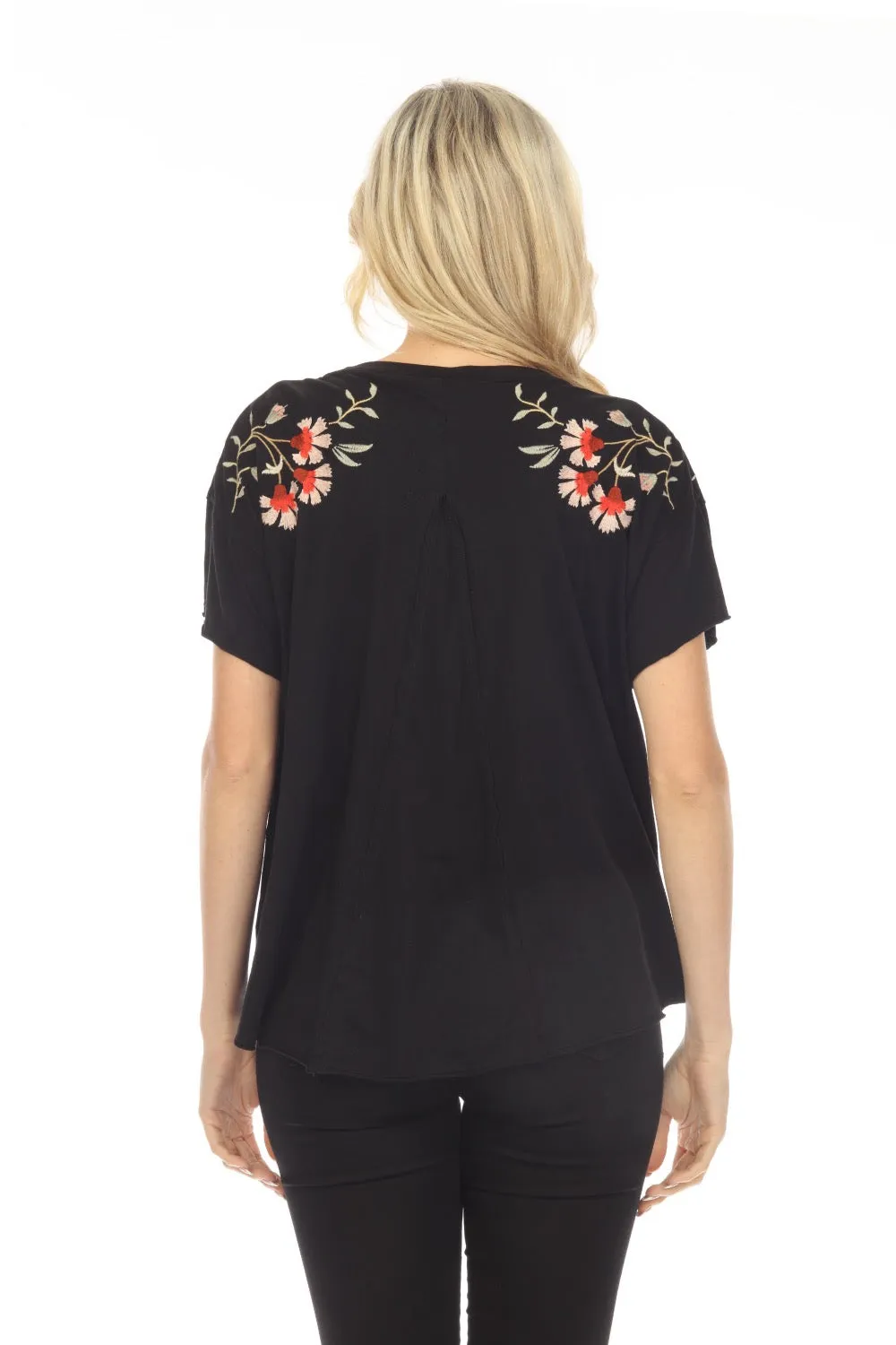 Johnny Was JWLA Clara Raw Detail Embroidered Swing Tee Boho Chic J19423 *