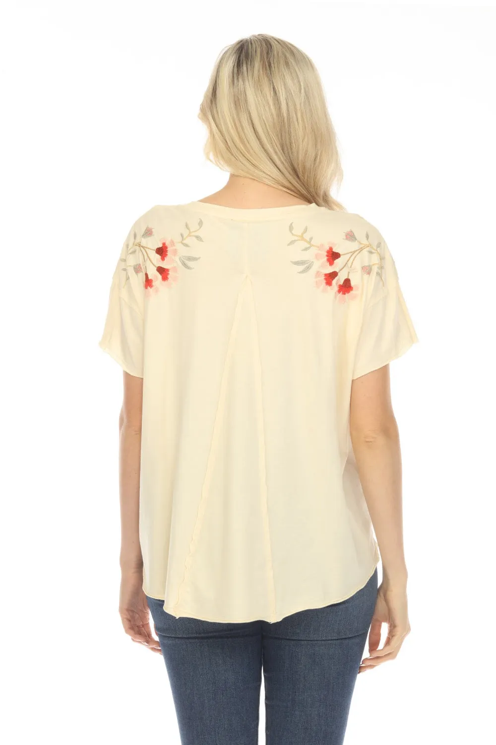 Johnny Was JWLA Clara Raw Detail Embroidered Swing Tee Boho Chic J19423 *