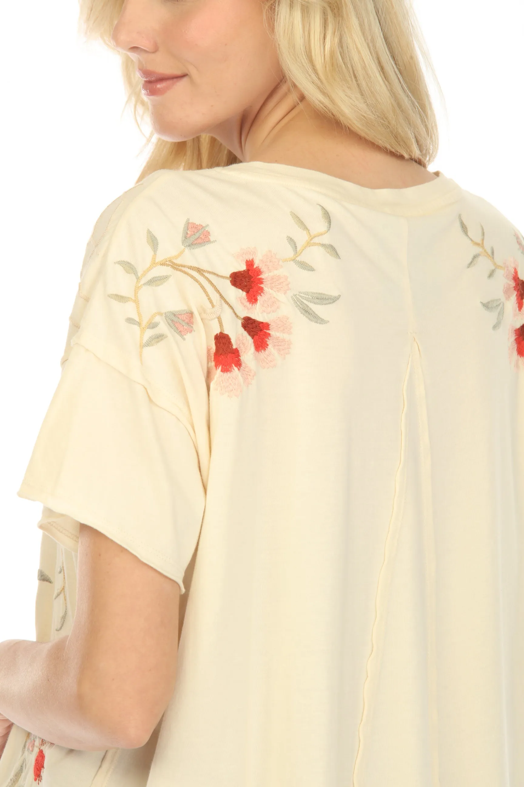 Johnny Was JWLA Clara Raw Detail Embroidered Swing Tee Boho Chic J19423 *
