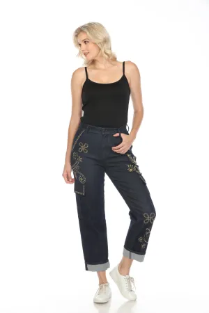 Johnny Was JWLA Denim Alex Embroidered Cargo Jeans Boho Chic JWD1108