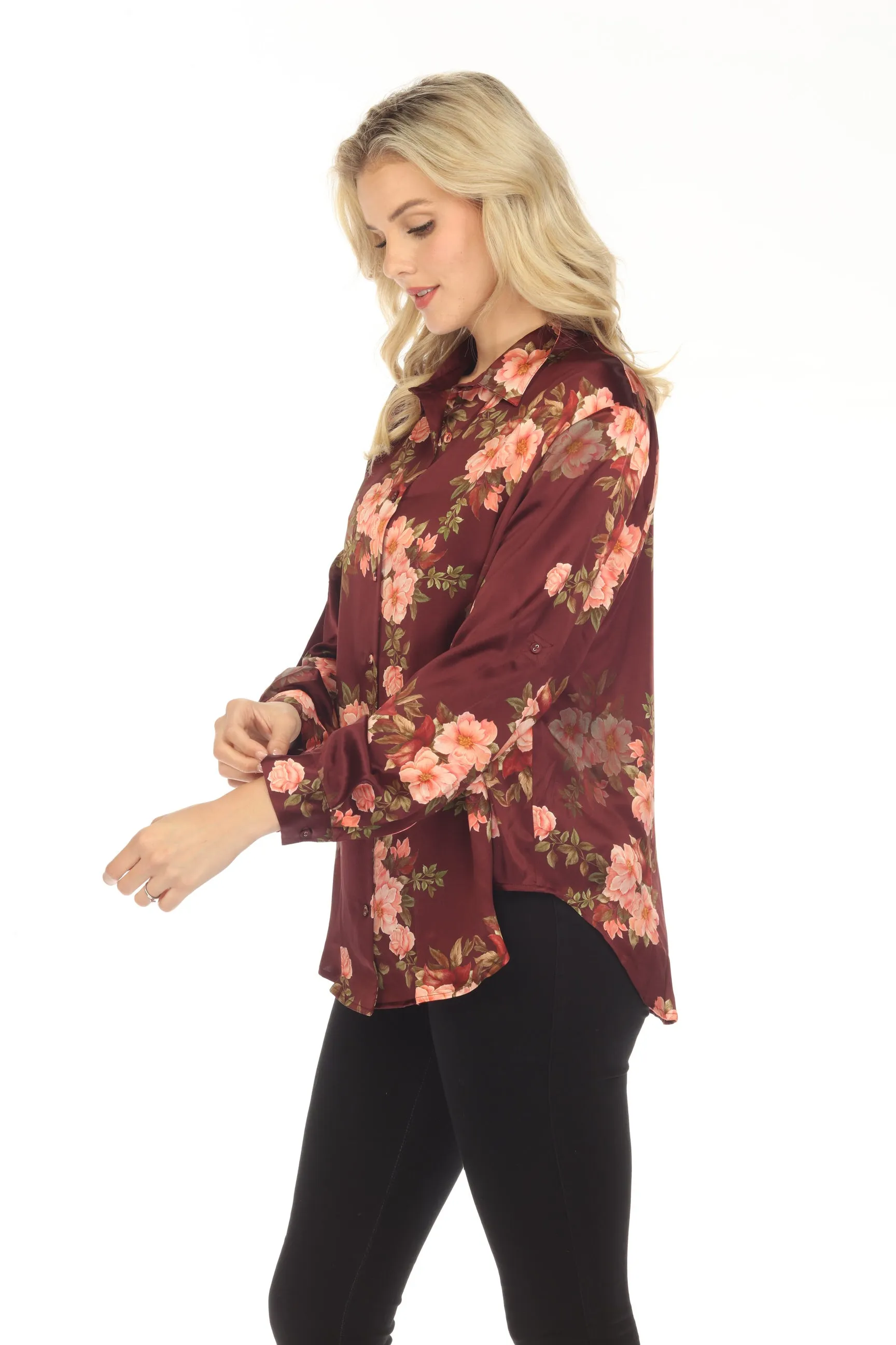 Johnny Was Love Amanza Winona Silk Floral Button-Down Shirt Boho Chic L14323