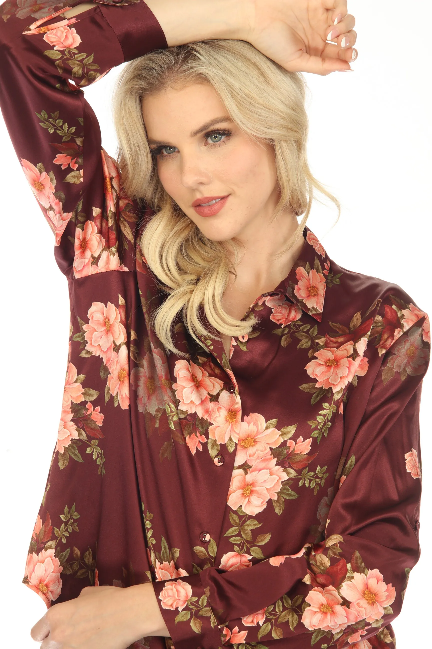 Johnny Was Love Amanza Winona Silk Floral Button-Down Shirt Boho Chic L14323