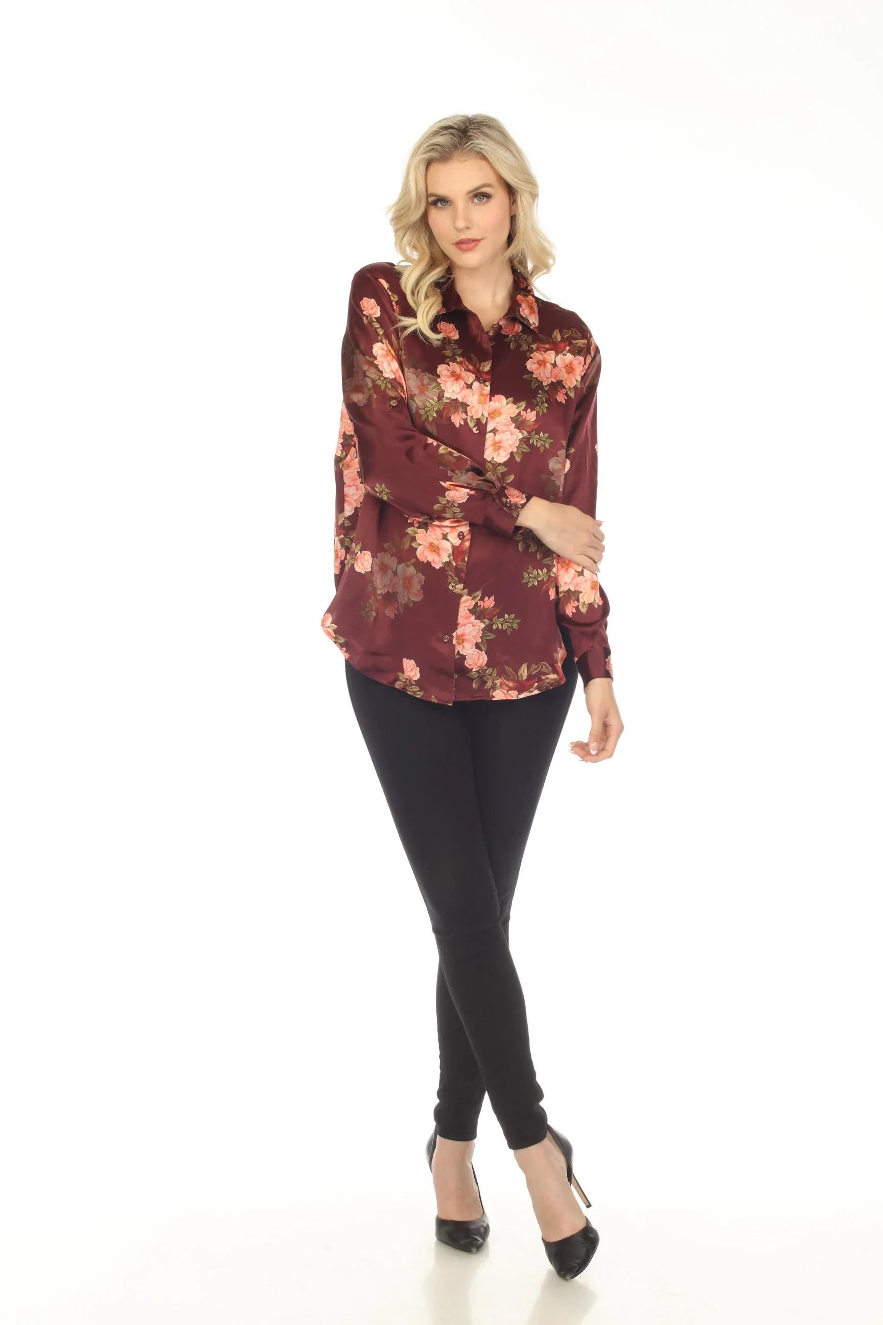 Johnny Was Love Amanza Winona Silk Floral Button-Down Shirt Boho Chic L14323