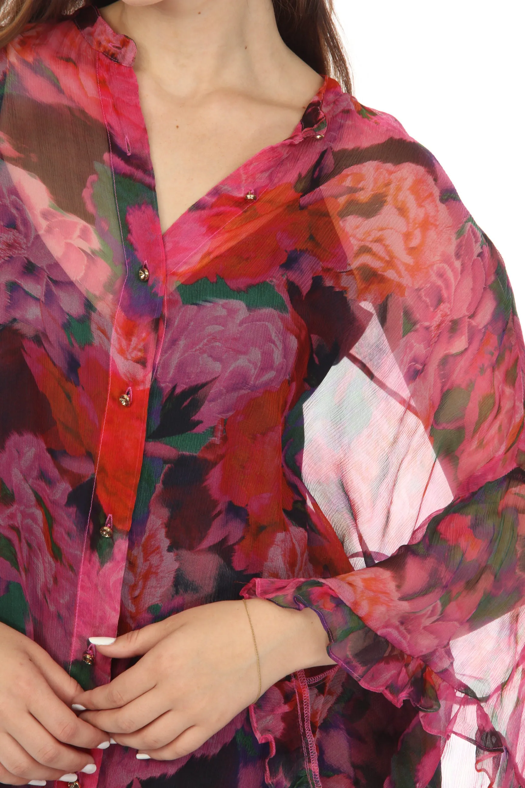 Johnny Was Love Lars Silk Floral Button-Down Shirt Boho Chic L12322-O