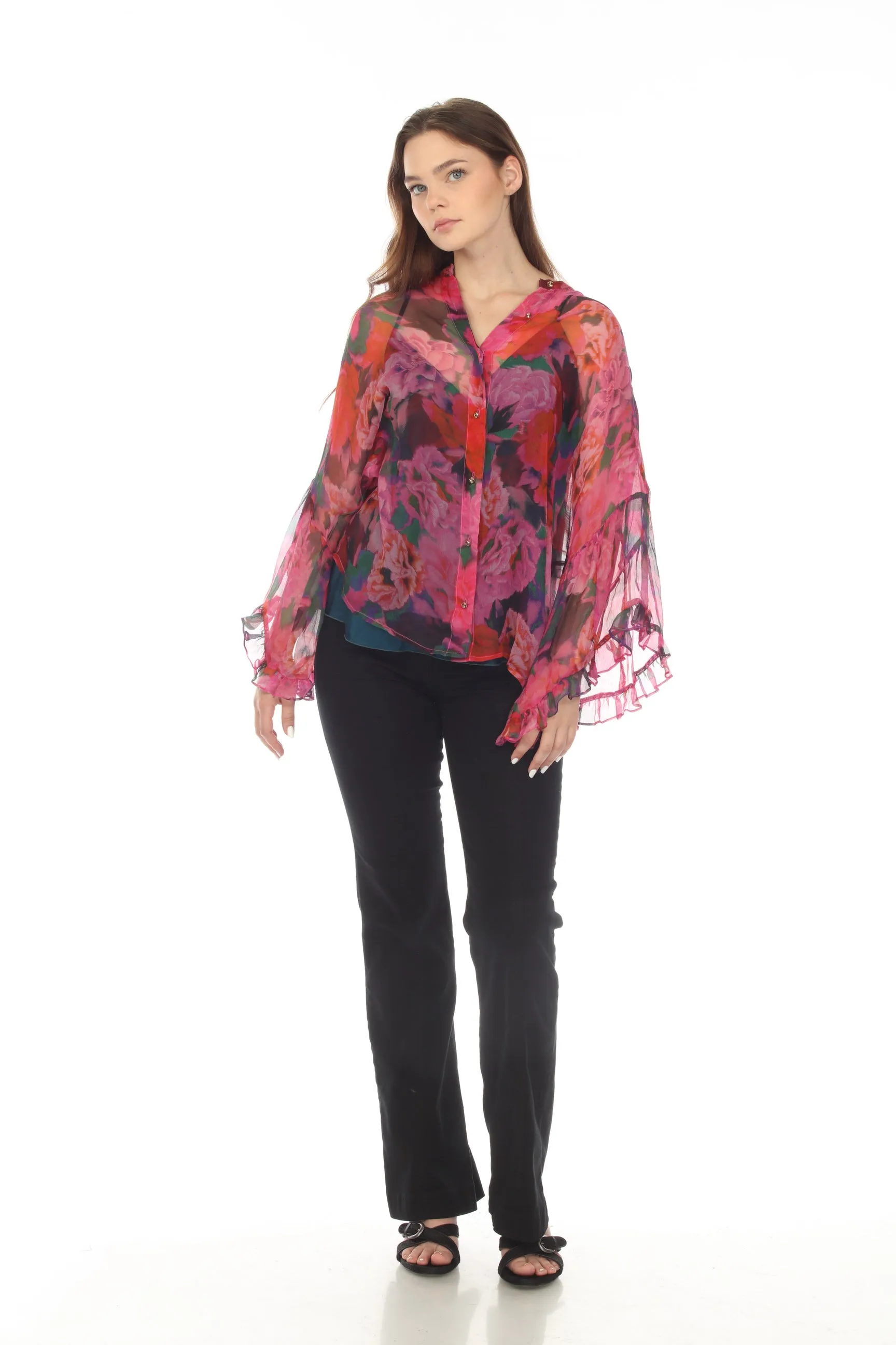 Johnny Was Love Lars Silk Floral Button-Down Shirt Boho Chic L12322-O
