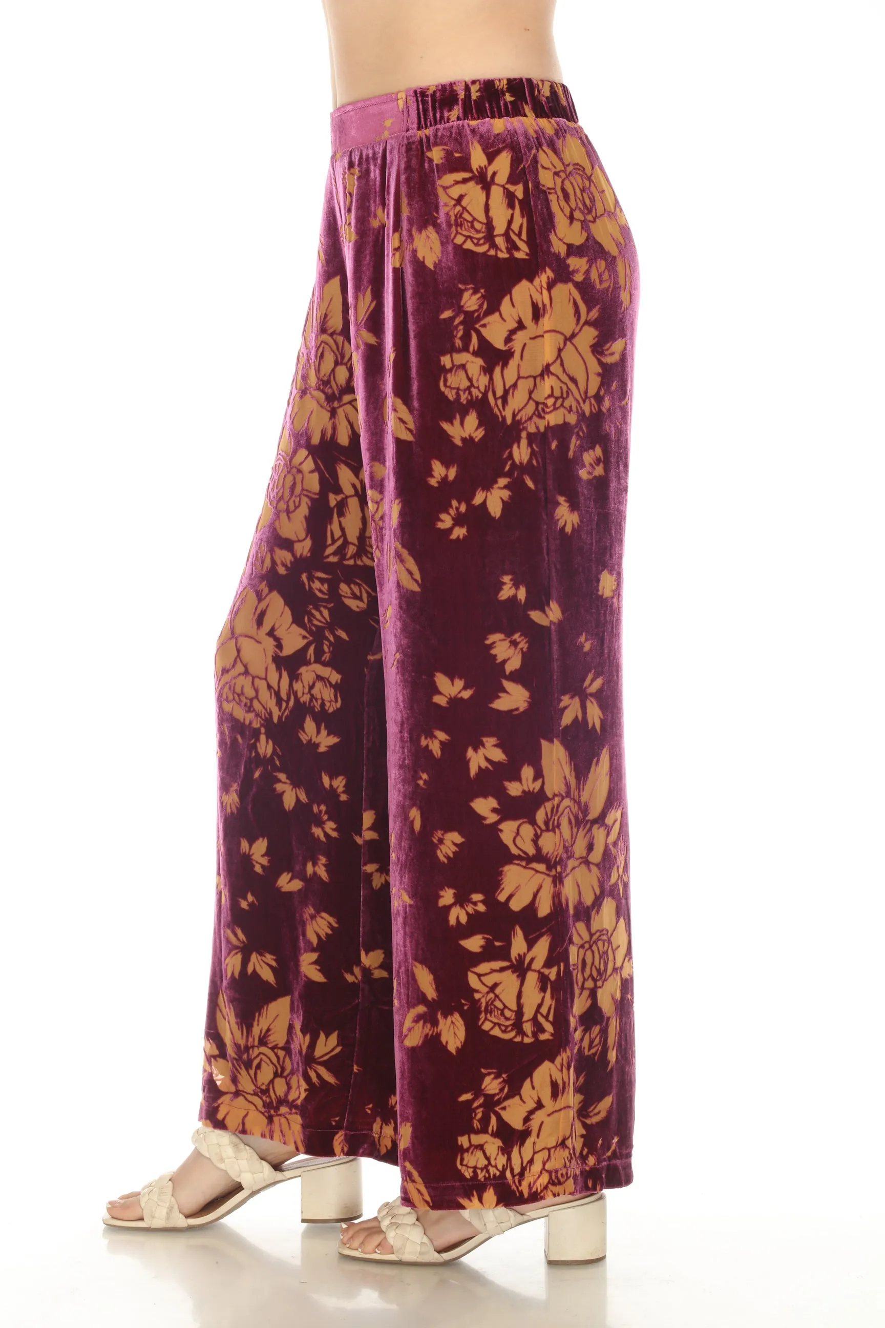 Johnny Was Love Rising Moon Easy Velvet Floral Wide Leg Pants Boho Chic L67422