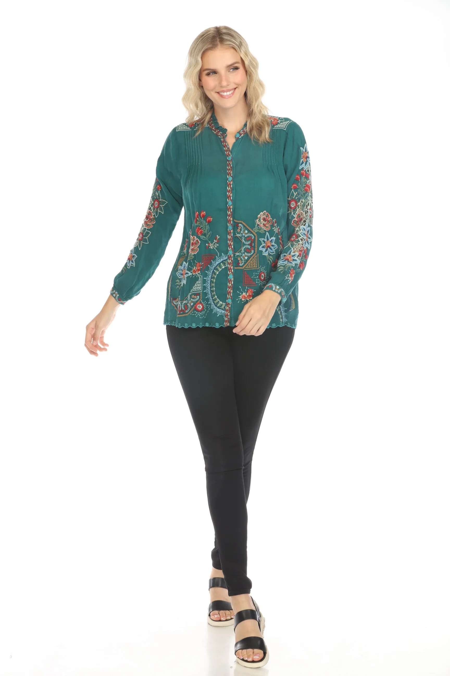 Johnny Was Ruelle Embroidered Button-Down Blouse C10624-O