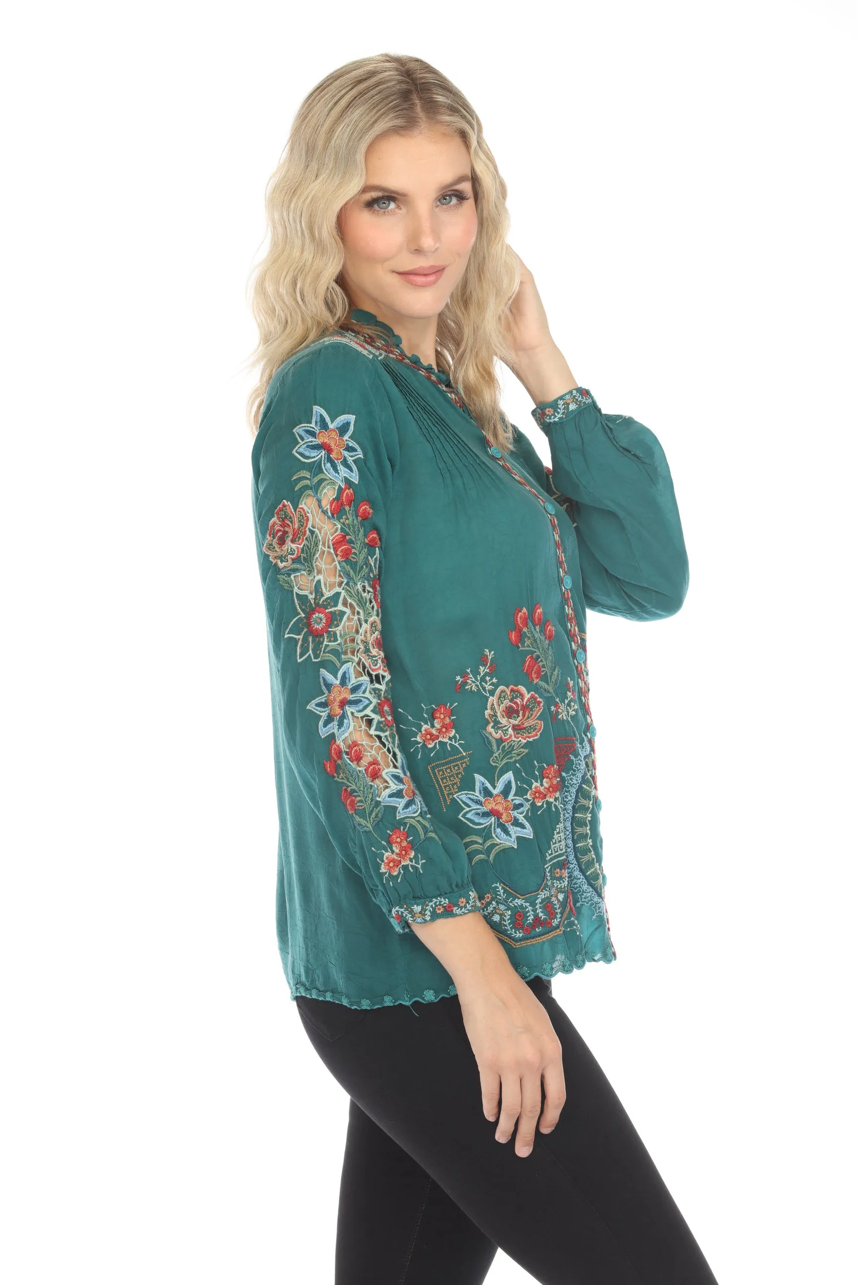Johnny Was Ruelle Embroidered Button-Down Blouse C10624-O