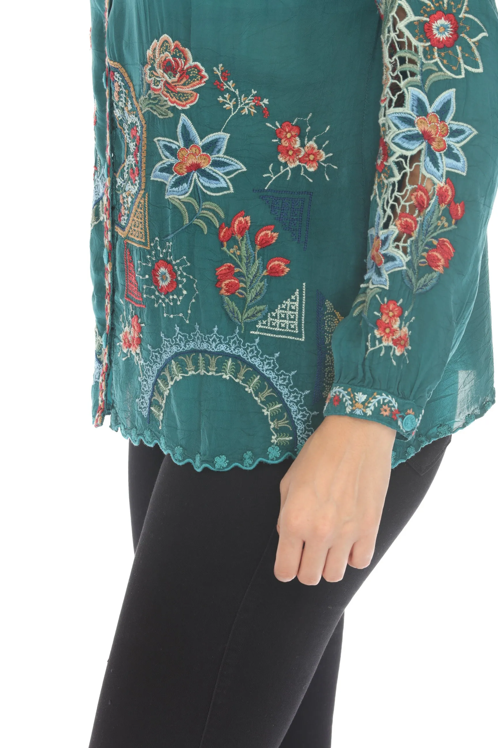 Johnny Was Ruelle Embroidered Button-Down Blouse C10624-O