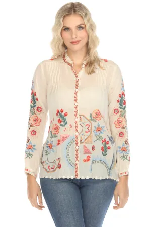 Johnny Was Ruelle Embroidered Button-Down Blouse C10624-O