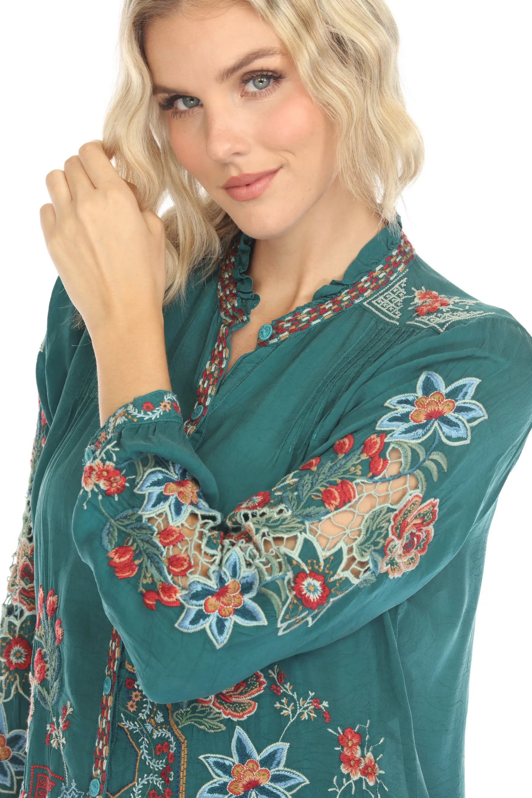 Johnny Was Ruelle Embroidered Button-Down Blouse C10624-O