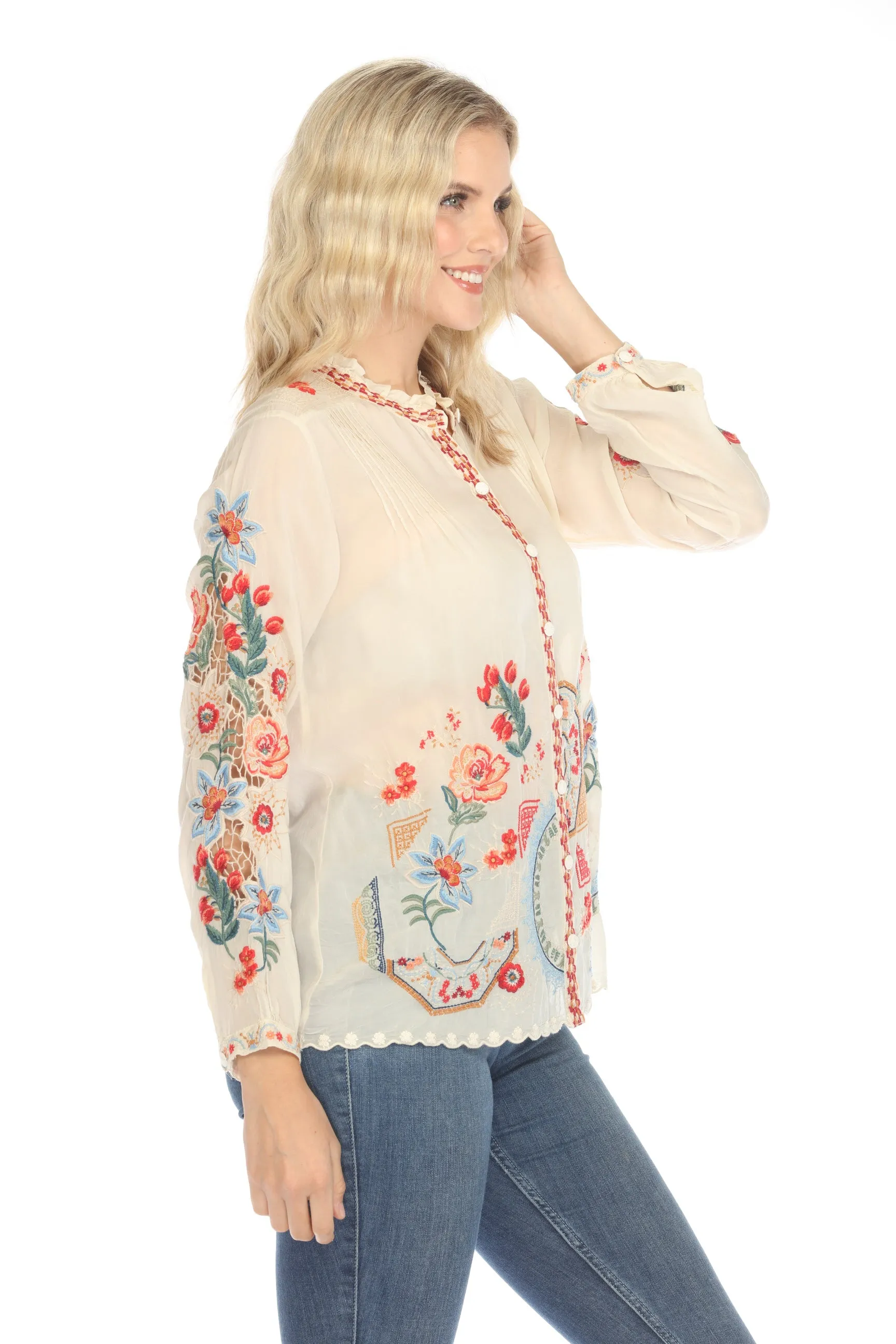 Johnny Was Ruelle Embroidered Button-Down Blouse C10624-O