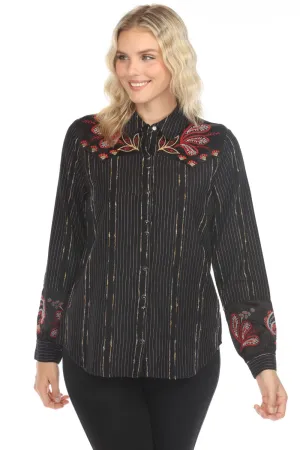 Johnny Was Workshop Black Sezana Puff Sleeve Western Shirt W16524