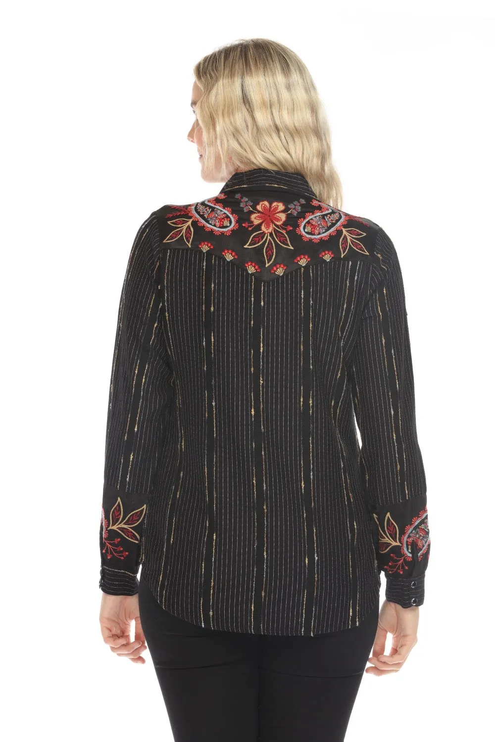 Johnny Was Workshop Black Sezana Puff Sleeve Western Shirt W16524