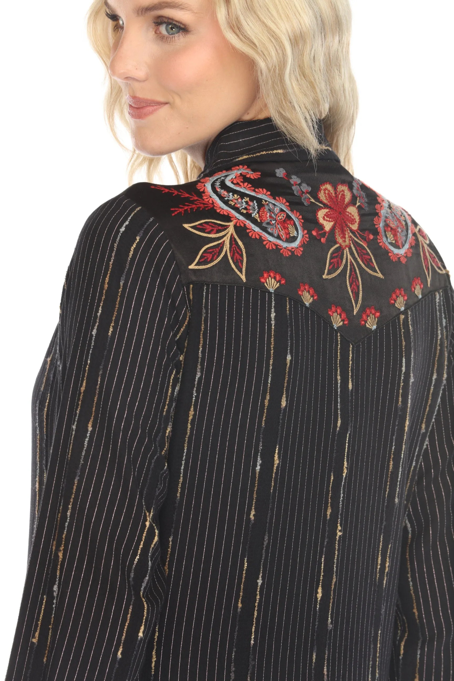 Johnny Was Workshop Black Sezana Puff Sleeve Western Shirt W16524