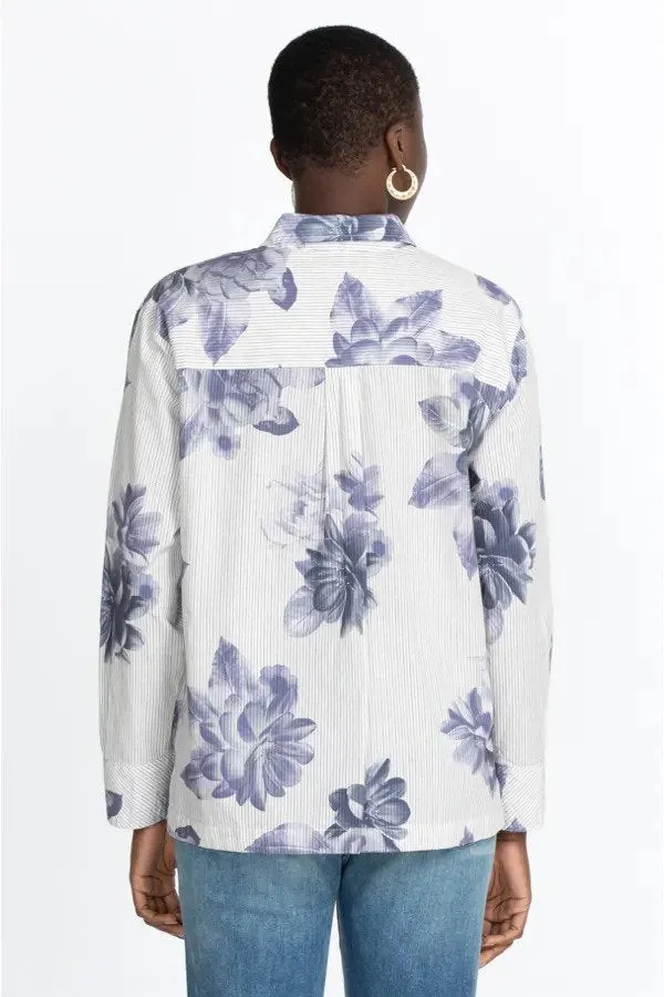 Johnny Was Workshop Blue Delaney Button Sleeve Top Boho Chic W13322