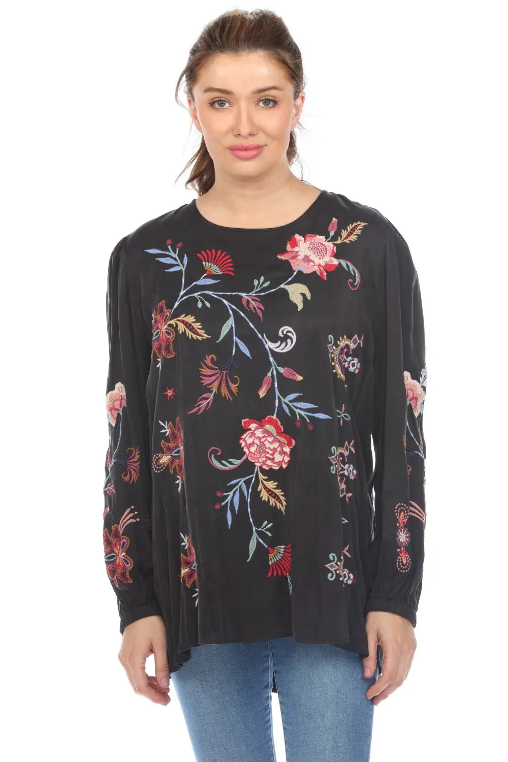 Johnny Was Workshop Garnet High Neck Blouse Boho Chic W14923