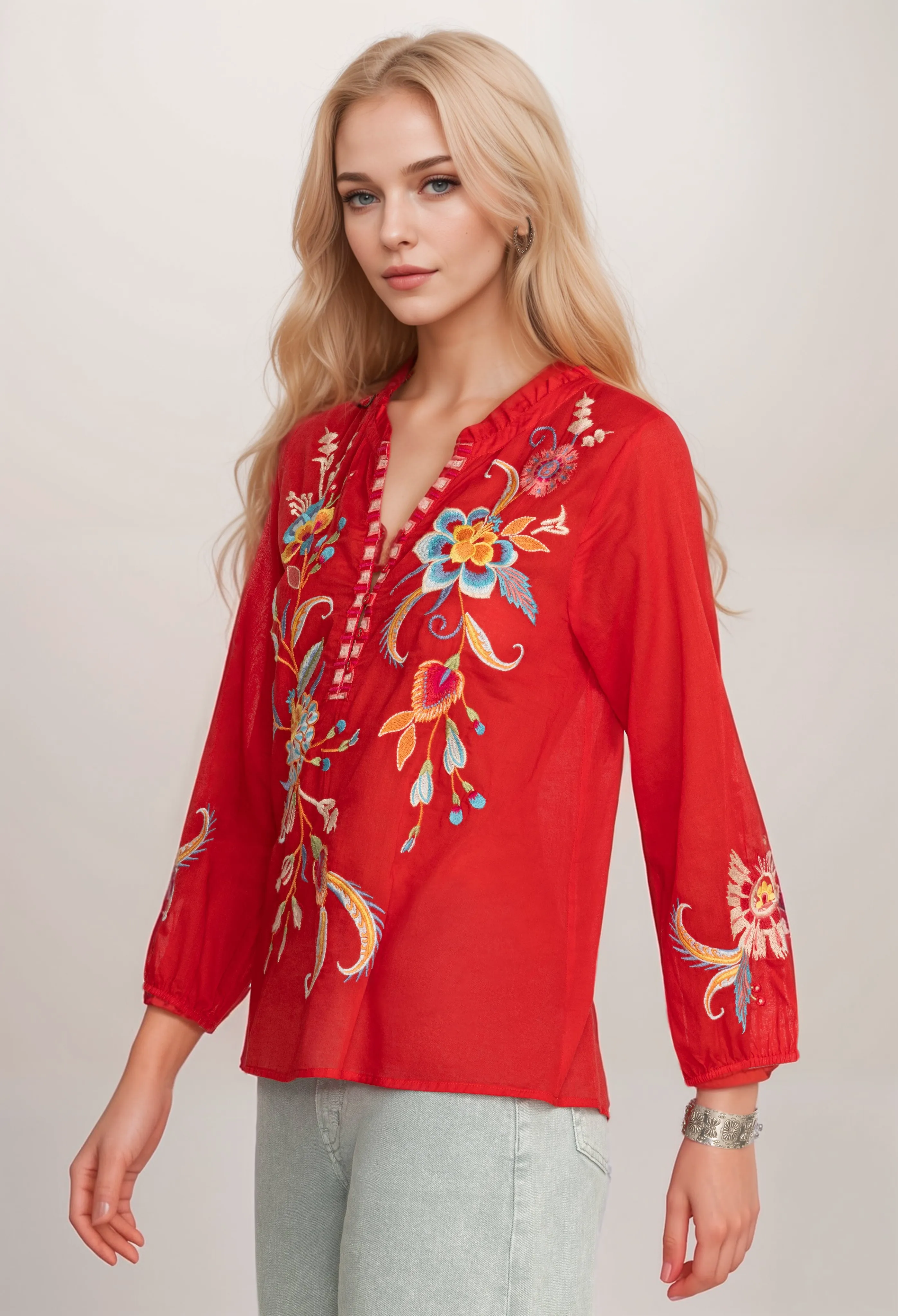Johnny Was Workshop Joele Ruffle Field Blouse W18824 *