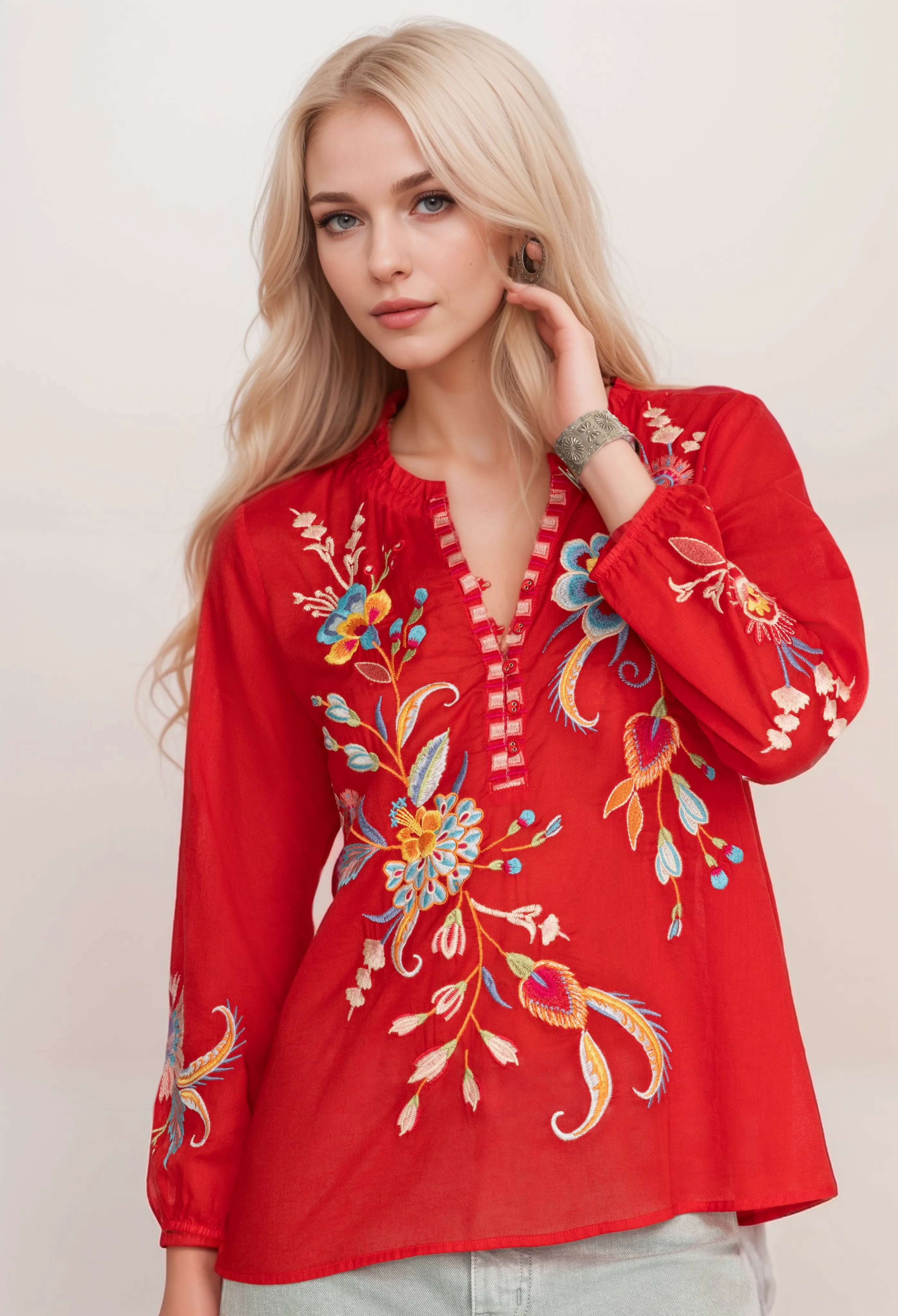Johnny Was Workshop Joele Ruffle Field Blouse W18824 *