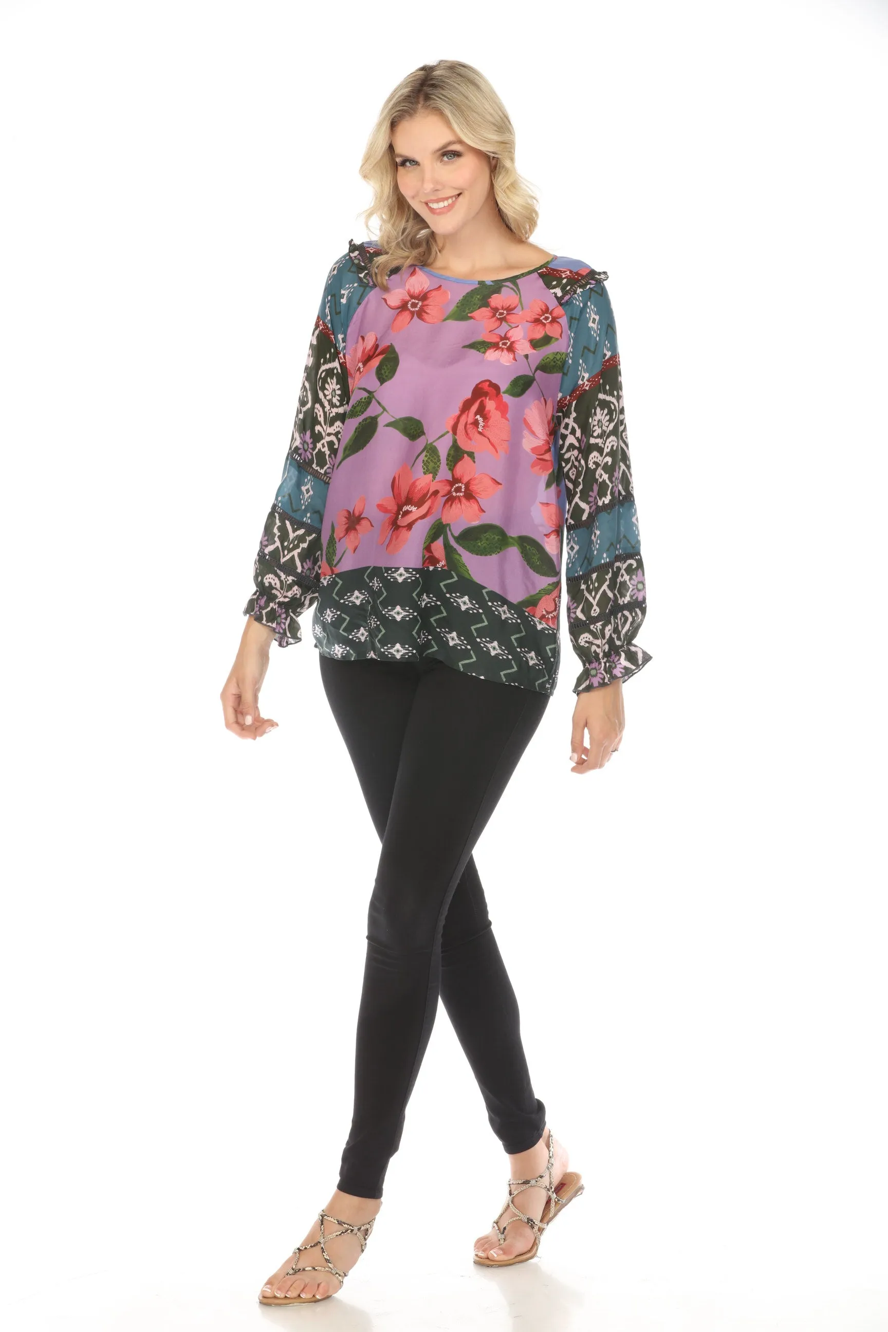Johnny Was Zanda Vale Long Sleeve Silk Top C16523A Boho Chic