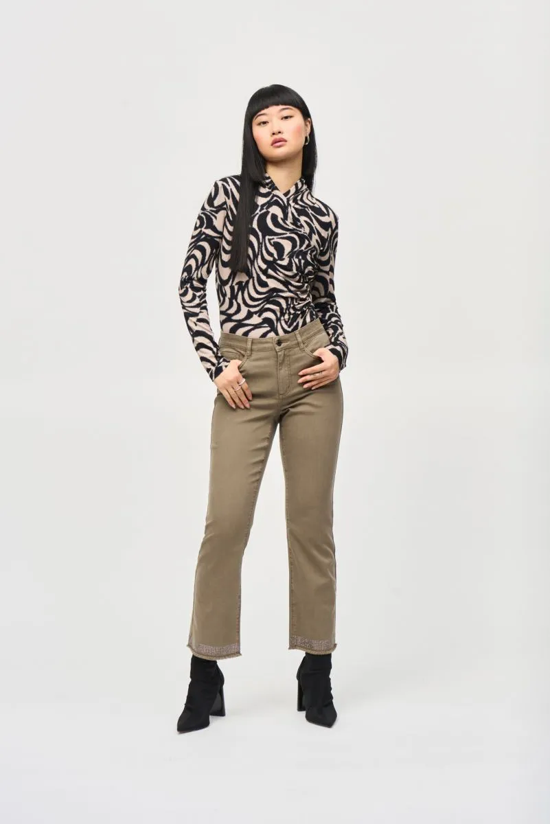 Joseph Ribkoff Black/Dune Abstract Print Ruched Fitted Top 243149