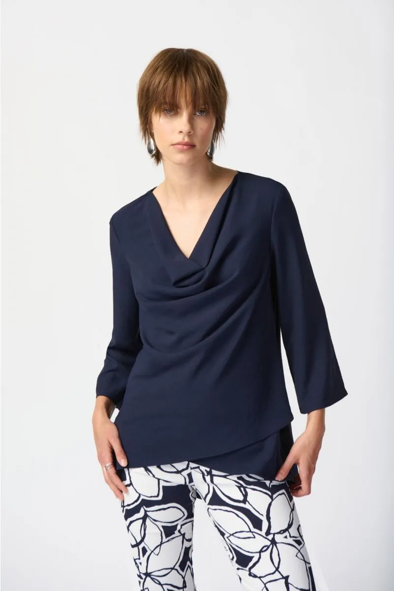Joseph Ribkoff Cowl Neck Layered 3/4 Sleeve Lightweight Top 241309