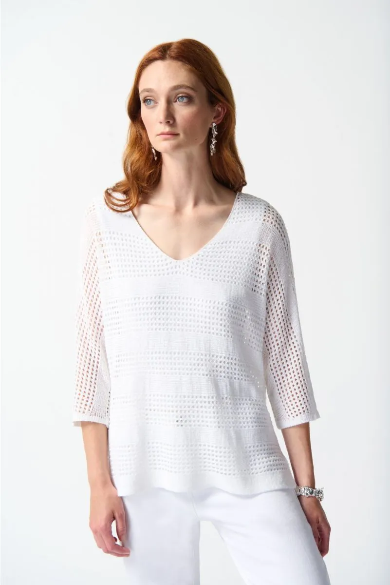 Joseph Ribkoff Open Knit 3/4 Dolman Sleeve Sweater Top 242903