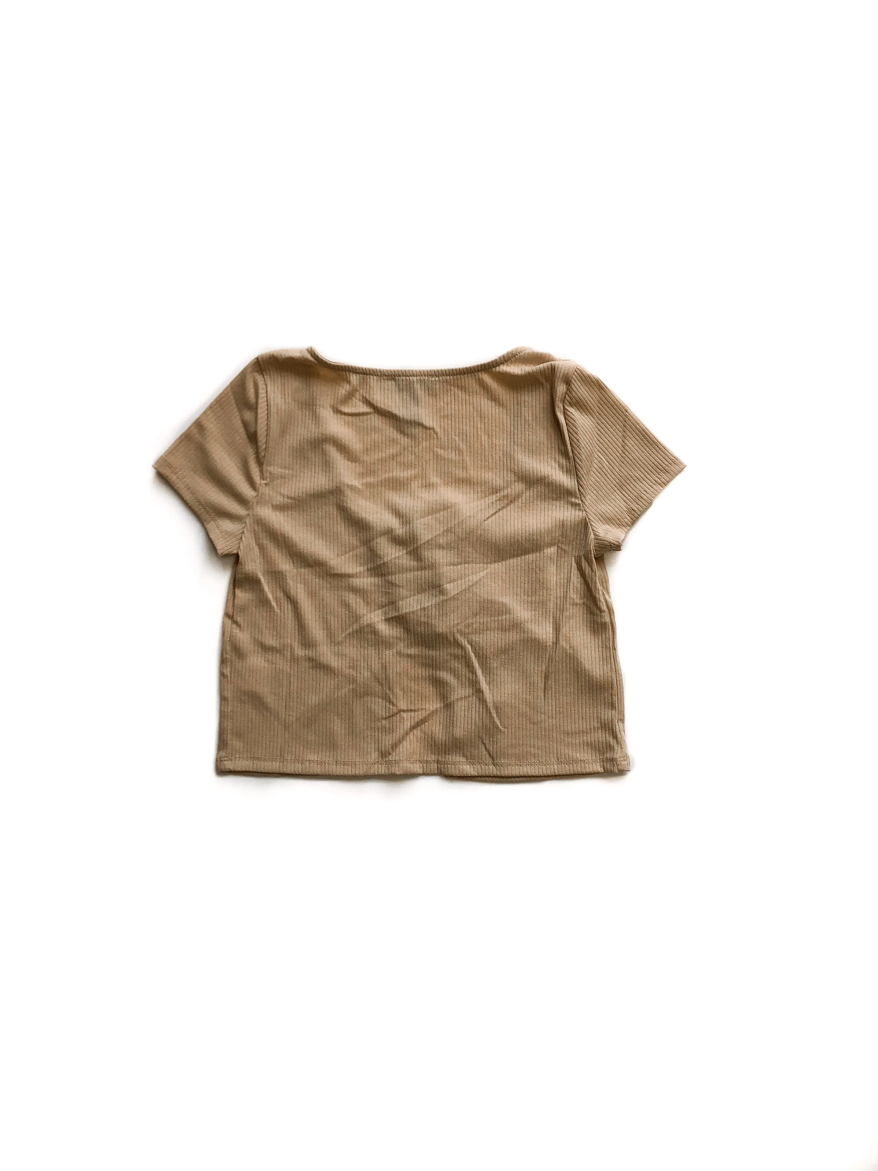Julie Ribbed Front Ties Top - Beige