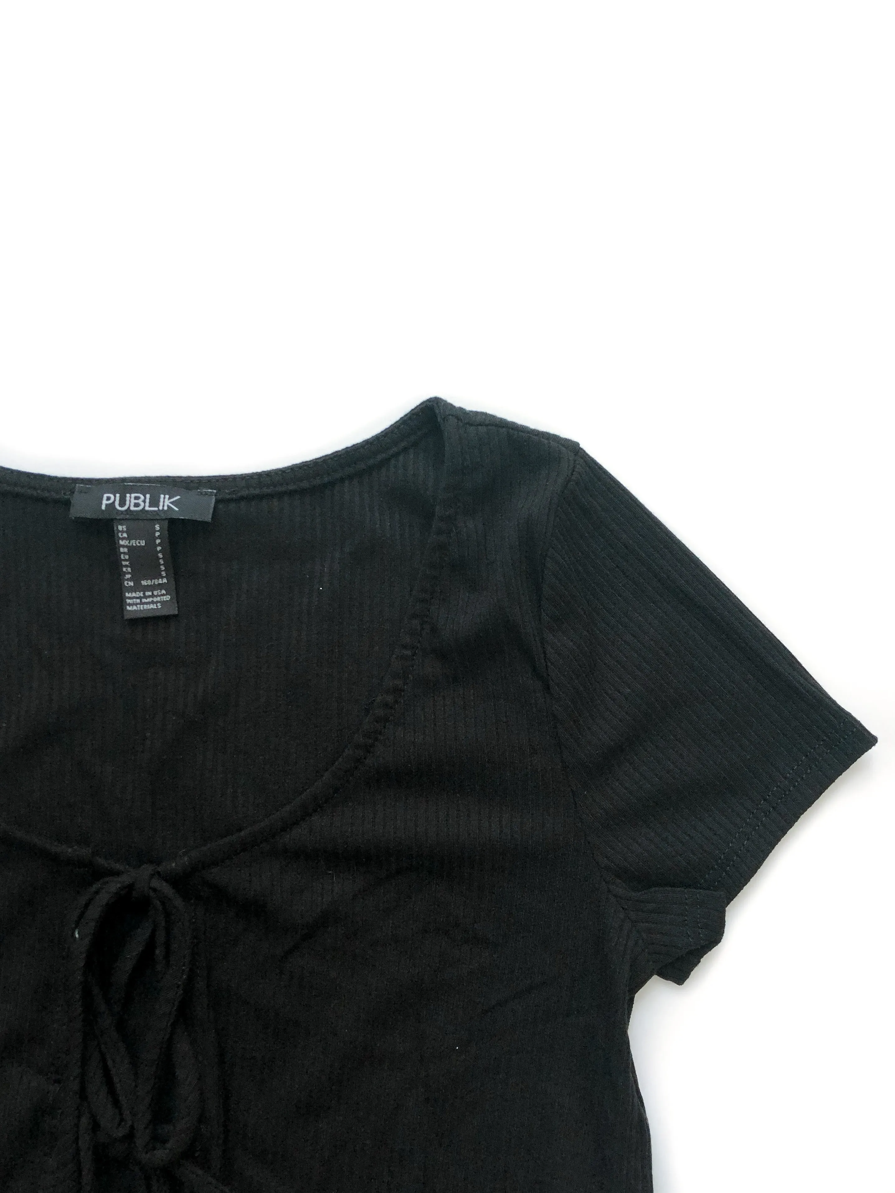 Julie Ribbed Front Ties Top - Black
