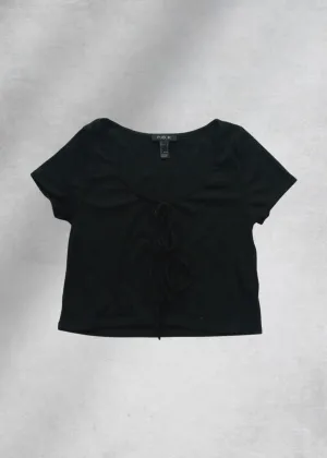 Julie Ribbed Front Ties Top - Black
