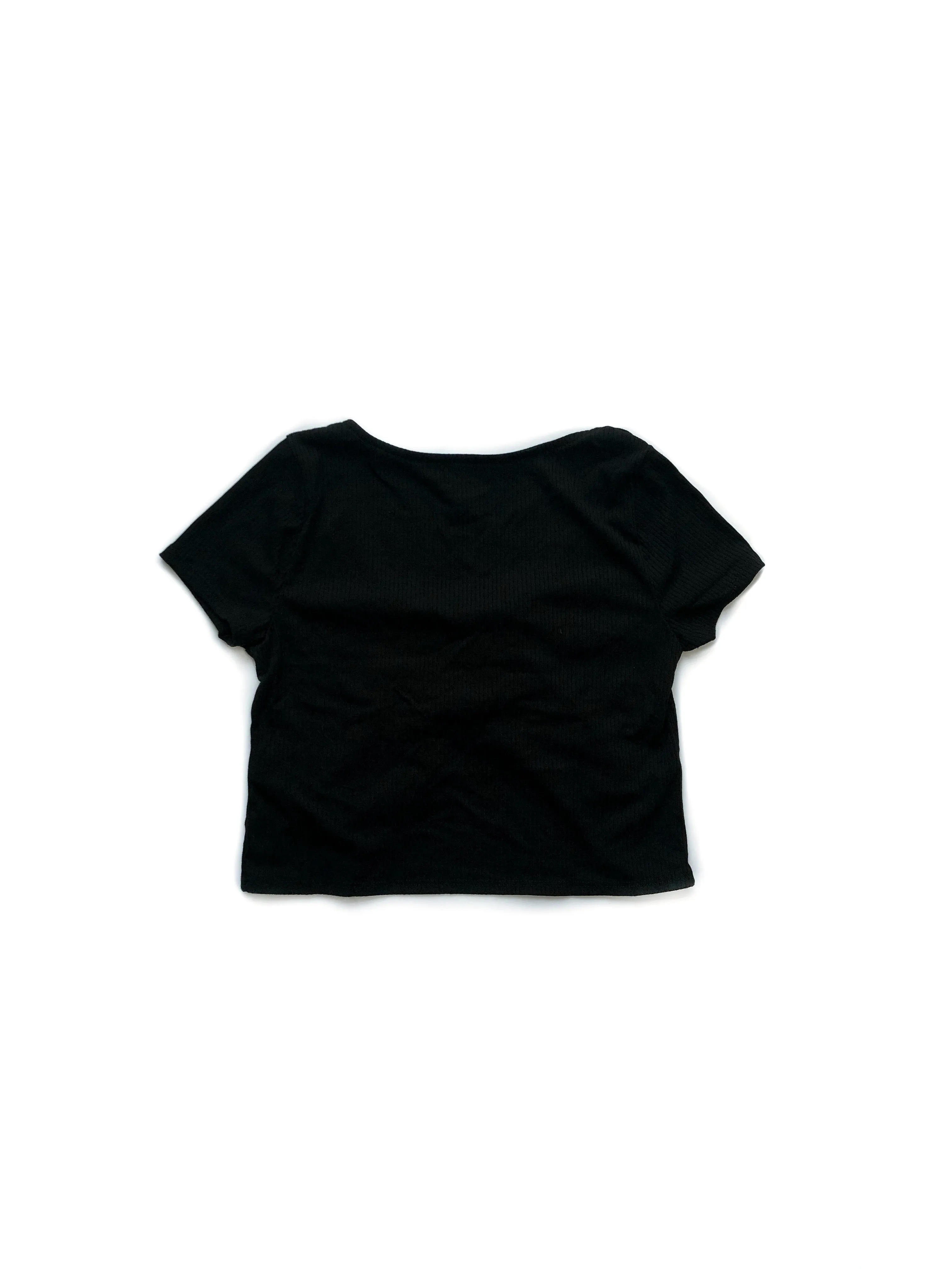 Julie Ribbed Front Ties Top - Black