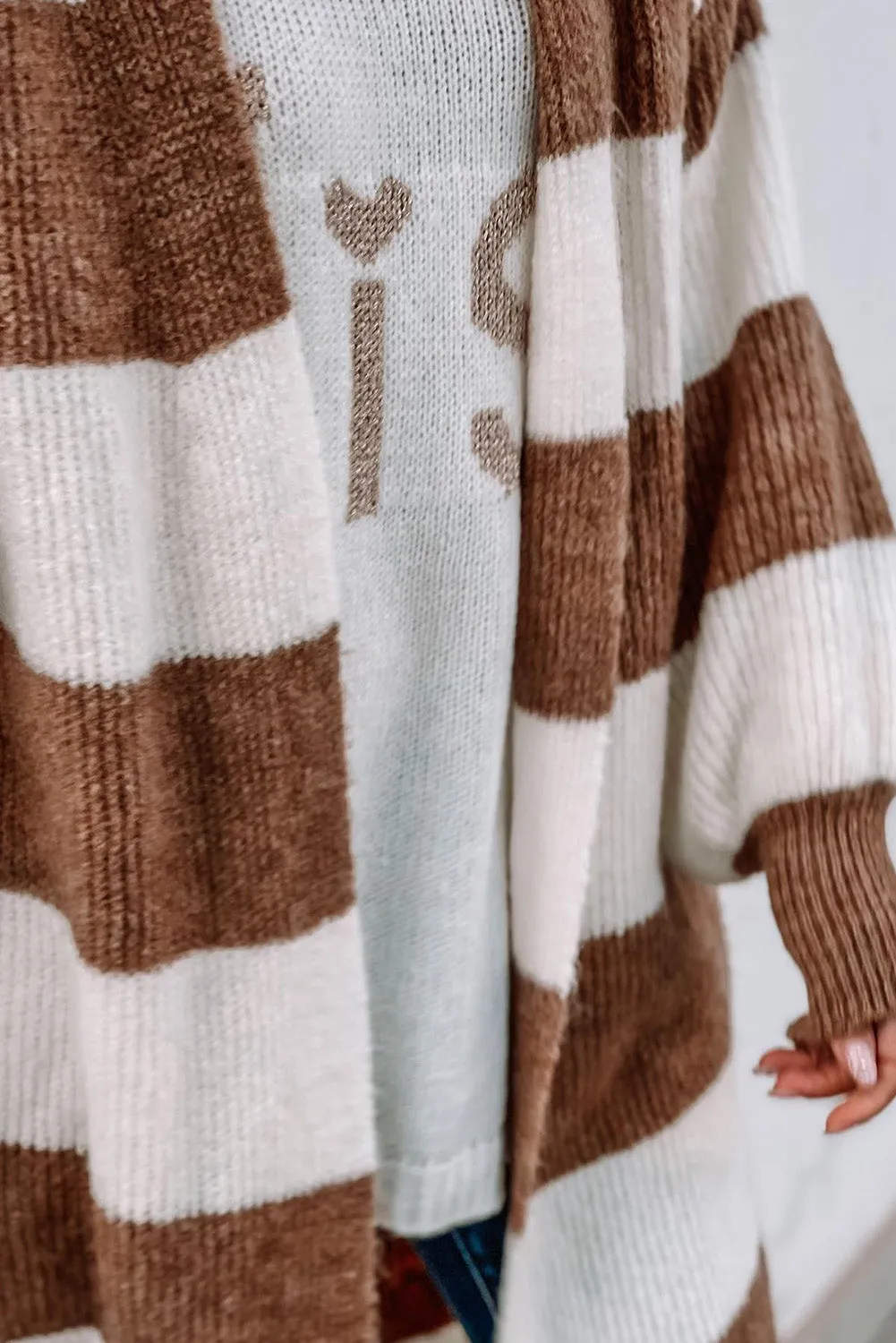Khaki Colorblock Bubble Sleeve Long Cardigan