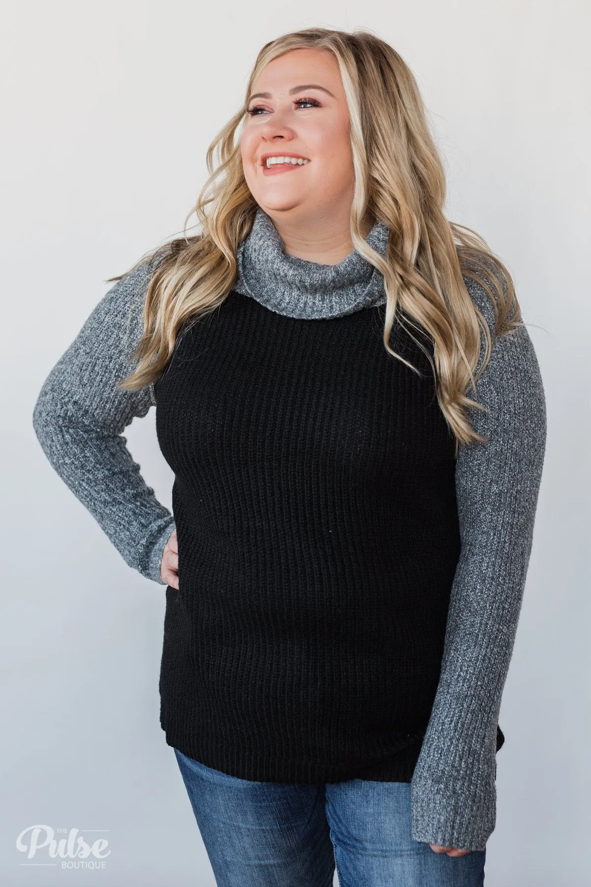 Knit Cowl Neck Top- Black & Charcoal