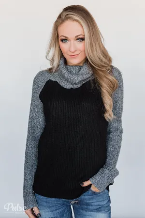 Knit Cowl Neck Top- Black & Charcoal