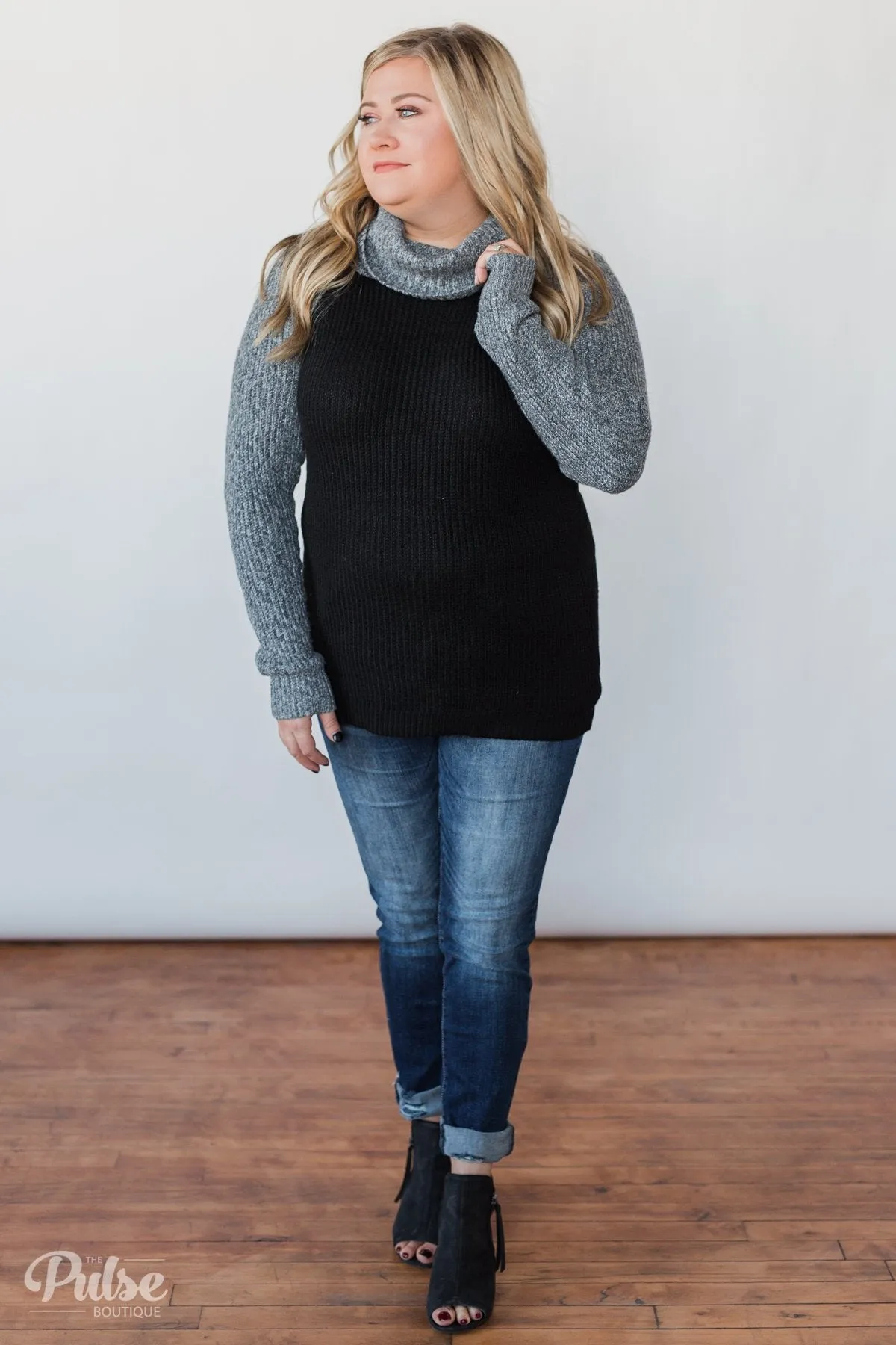 Knit Cowl Neck Top- Black & Charcoal