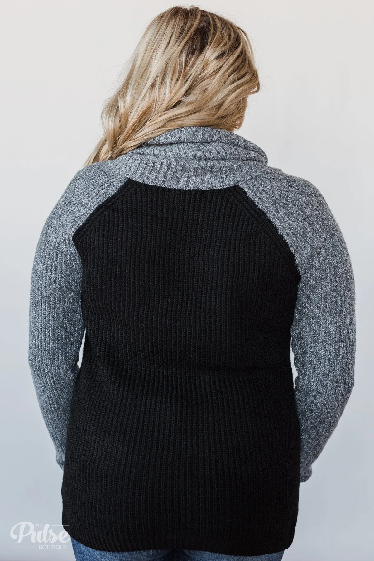 Knit Cowl Neck Top- Black & Charcoal