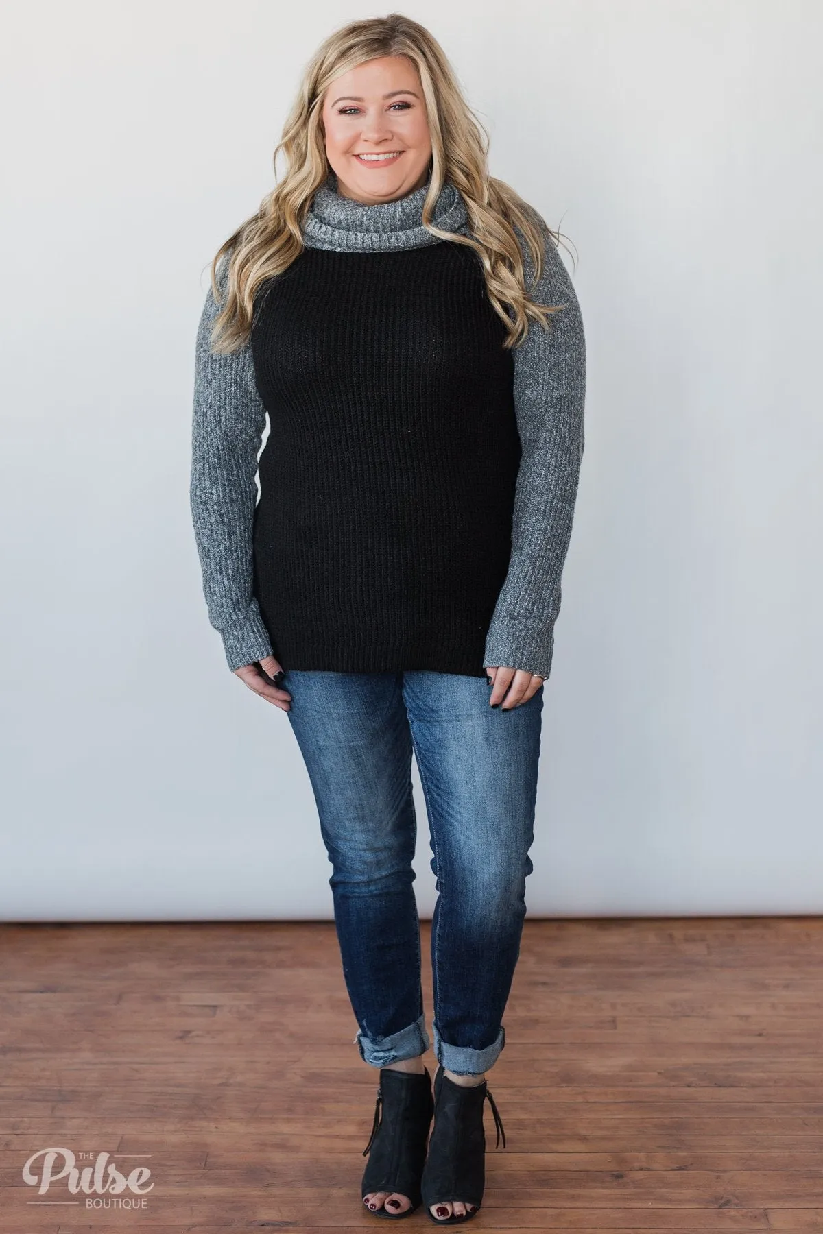 Knit Cowl Neck Top- Black & Charcoal