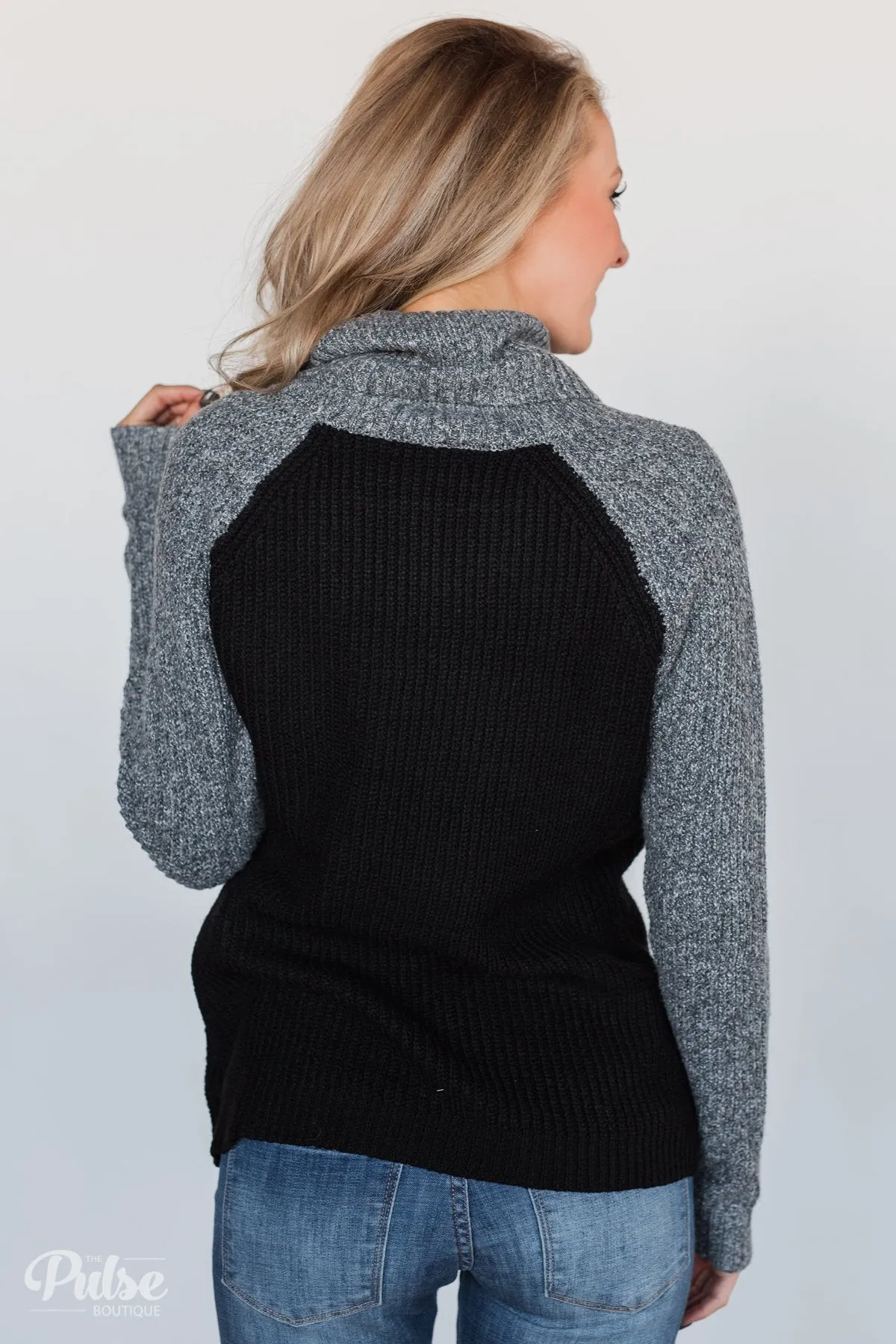 Knit Cowl Neck Top- Black & Charcoal