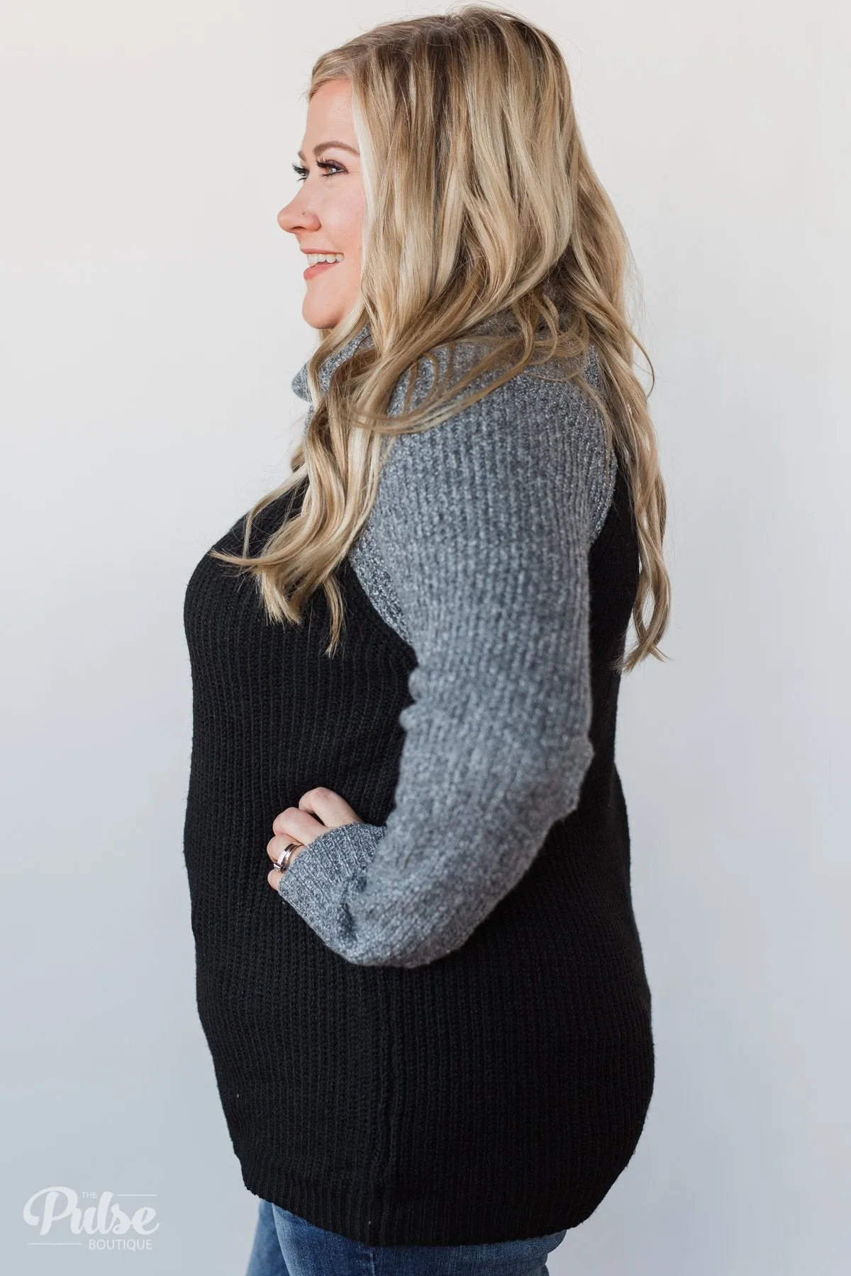 Knit Cowl Neck Top- Black & Charcoal