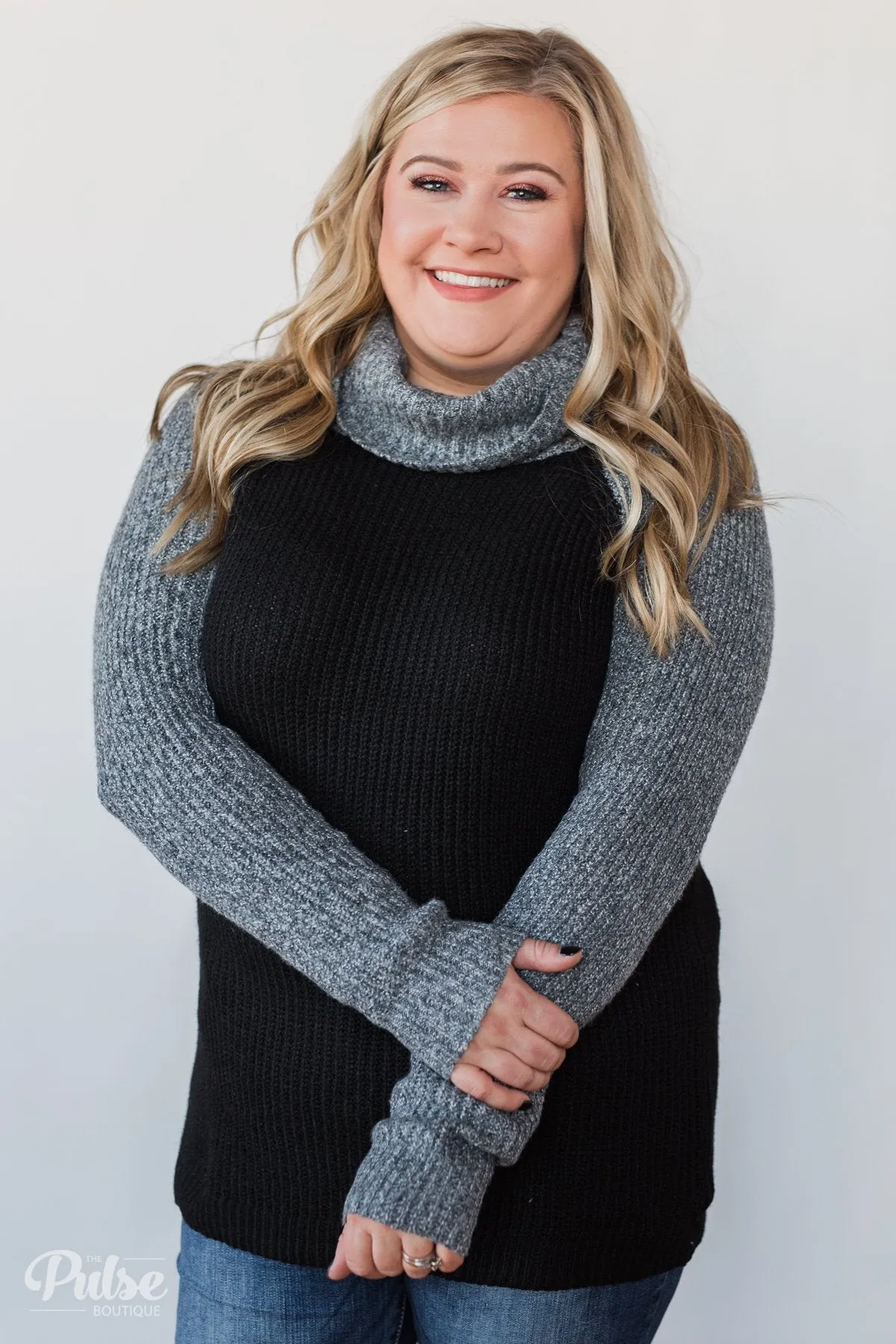 Knit Cowl Neck Top- Black & Charcoal