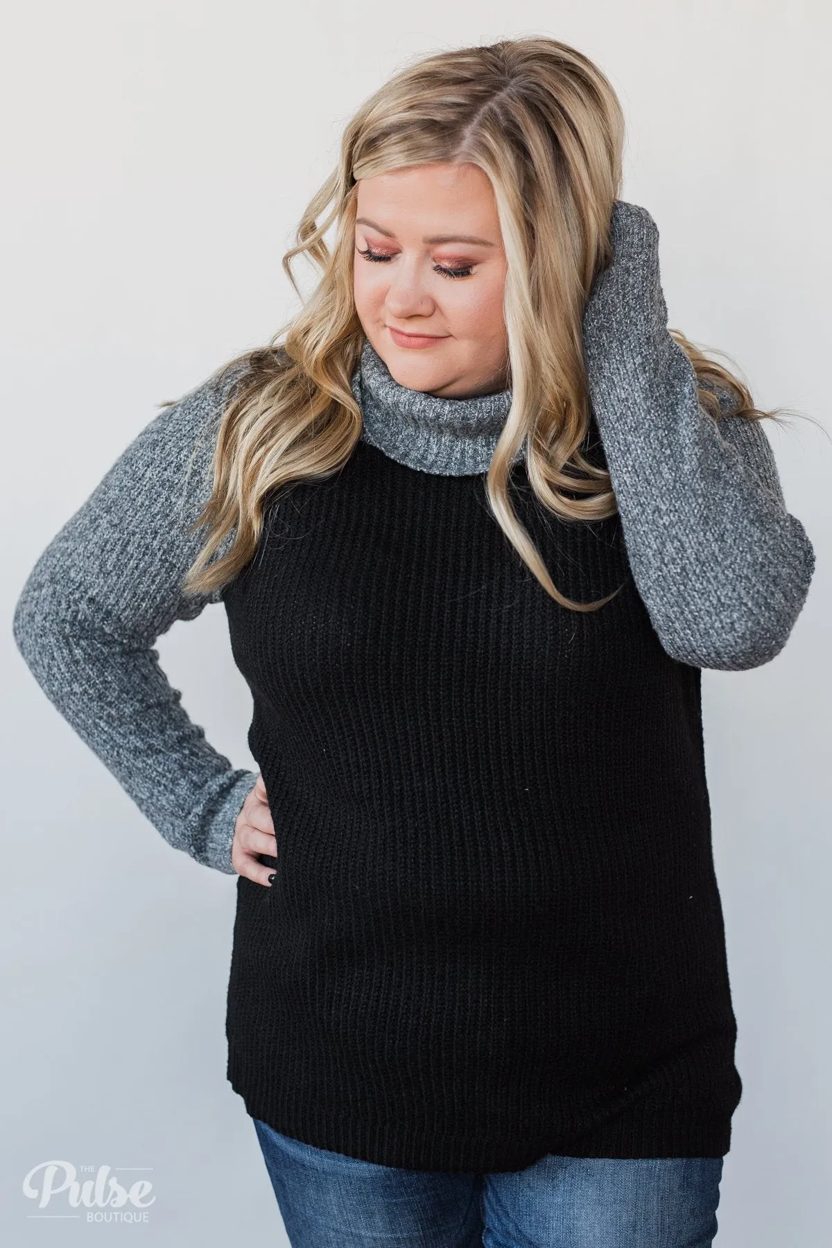 Knit Cowl Neck Top- Black & Charcoal