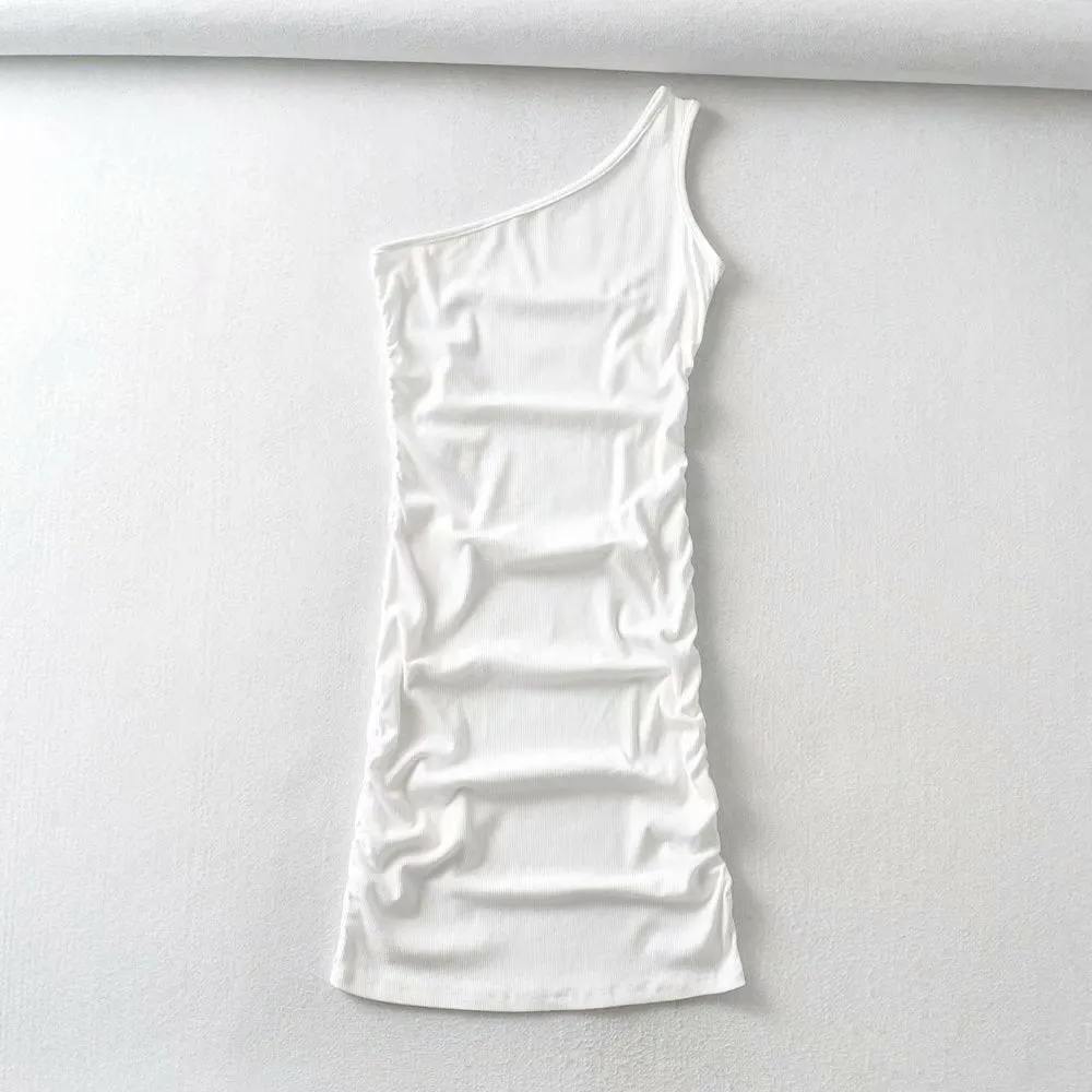 Knit One Shoulder Sweater Mini Dresses