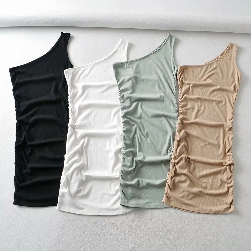 Knit One Shoulder Sweater Mini Dresses