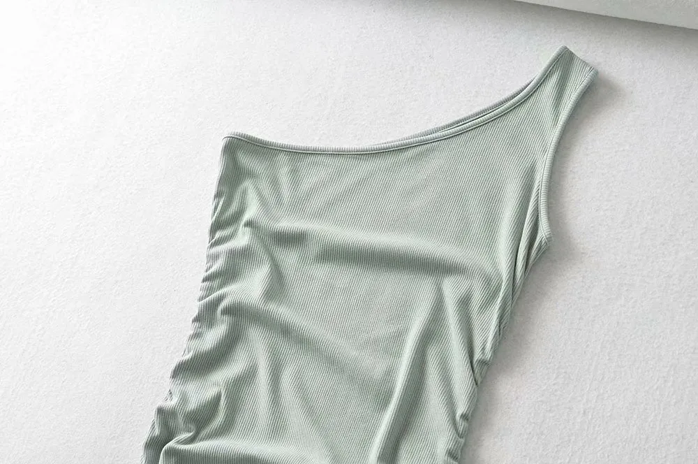 Knit One Shoulder Sweater Mini Dresses